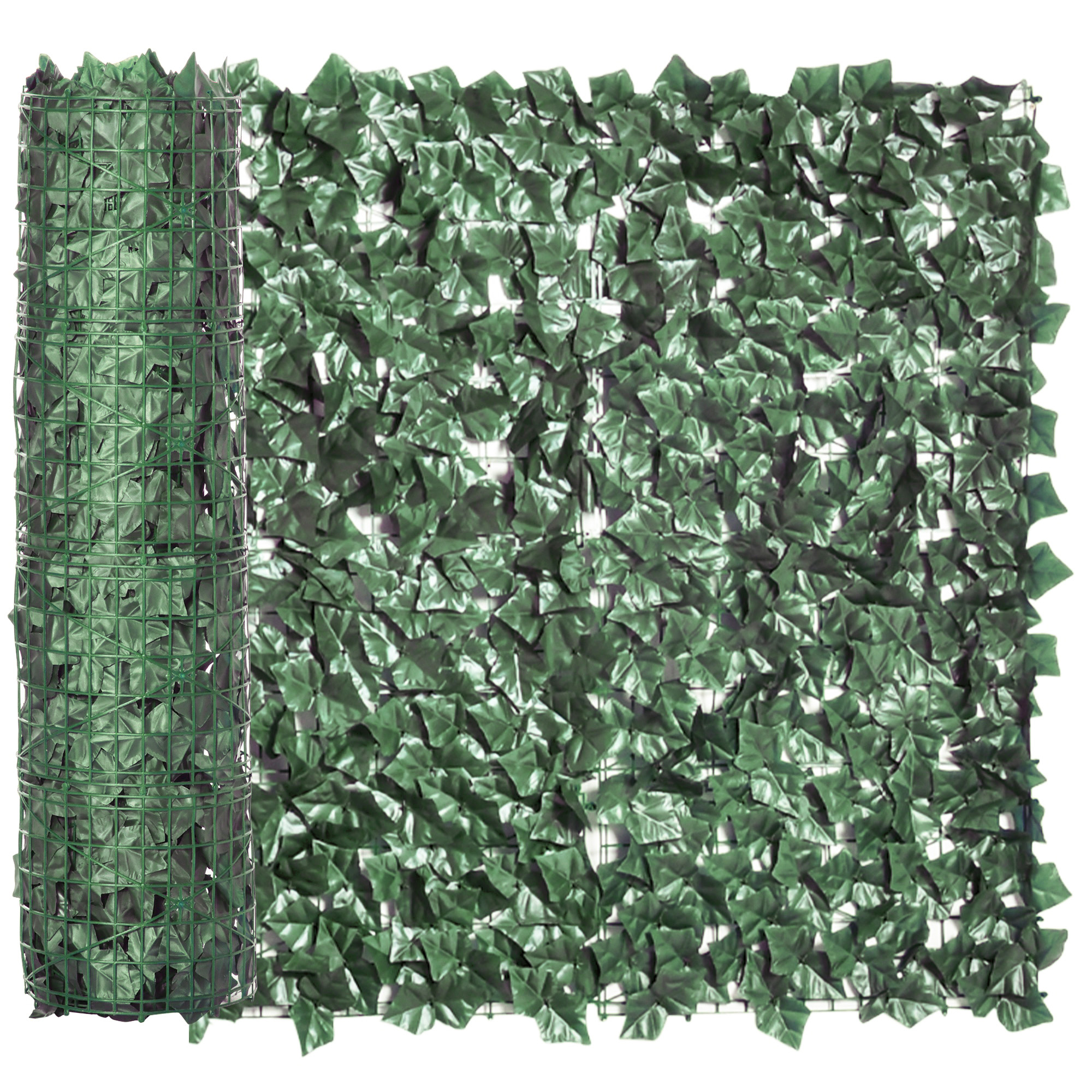 Outsunny Rotolo di Siepe Artificiale per Balcone e Giardino in PE Anti-UV, Siepe Finta con Foglie Verde Scuro 300x100cm Aosom