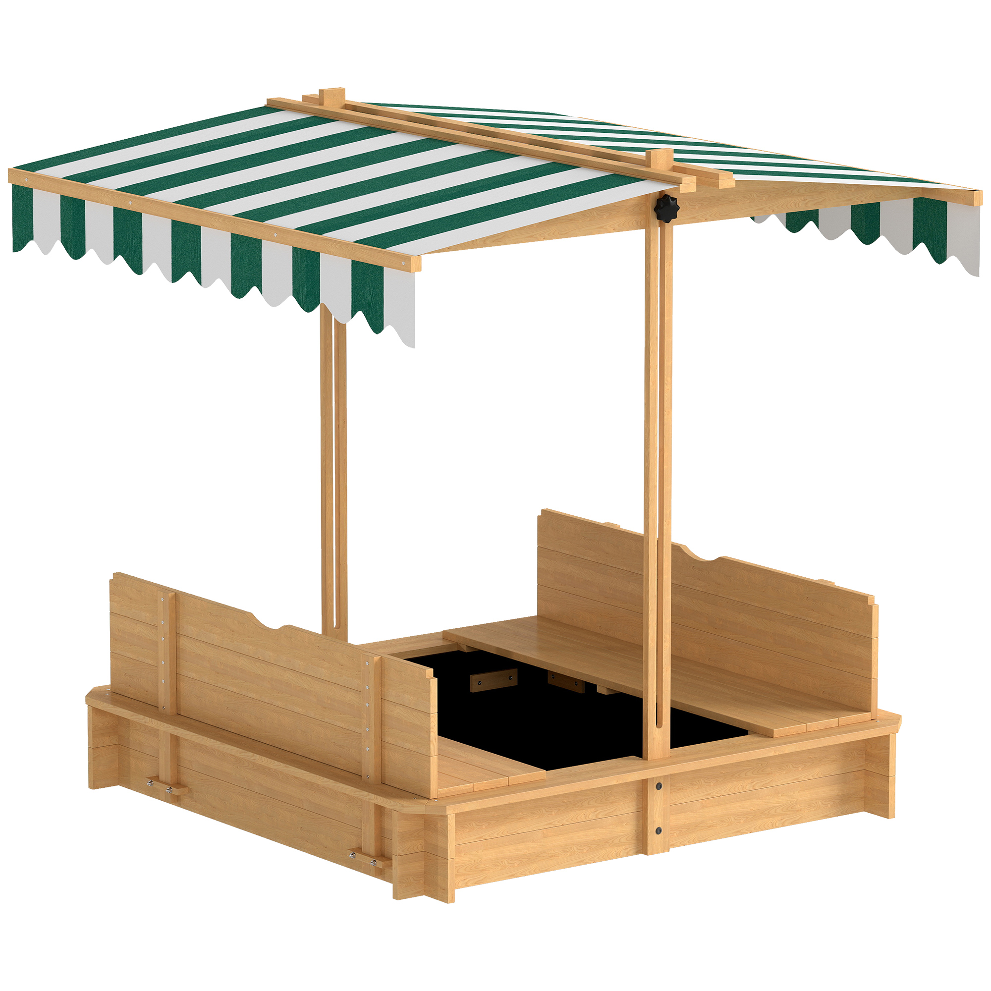 Outsunny Sabbiera 106x106 cm per bambini in legno con copertura regolabile in altezza panchine schienali Marrone chiaro Aosom Italy
