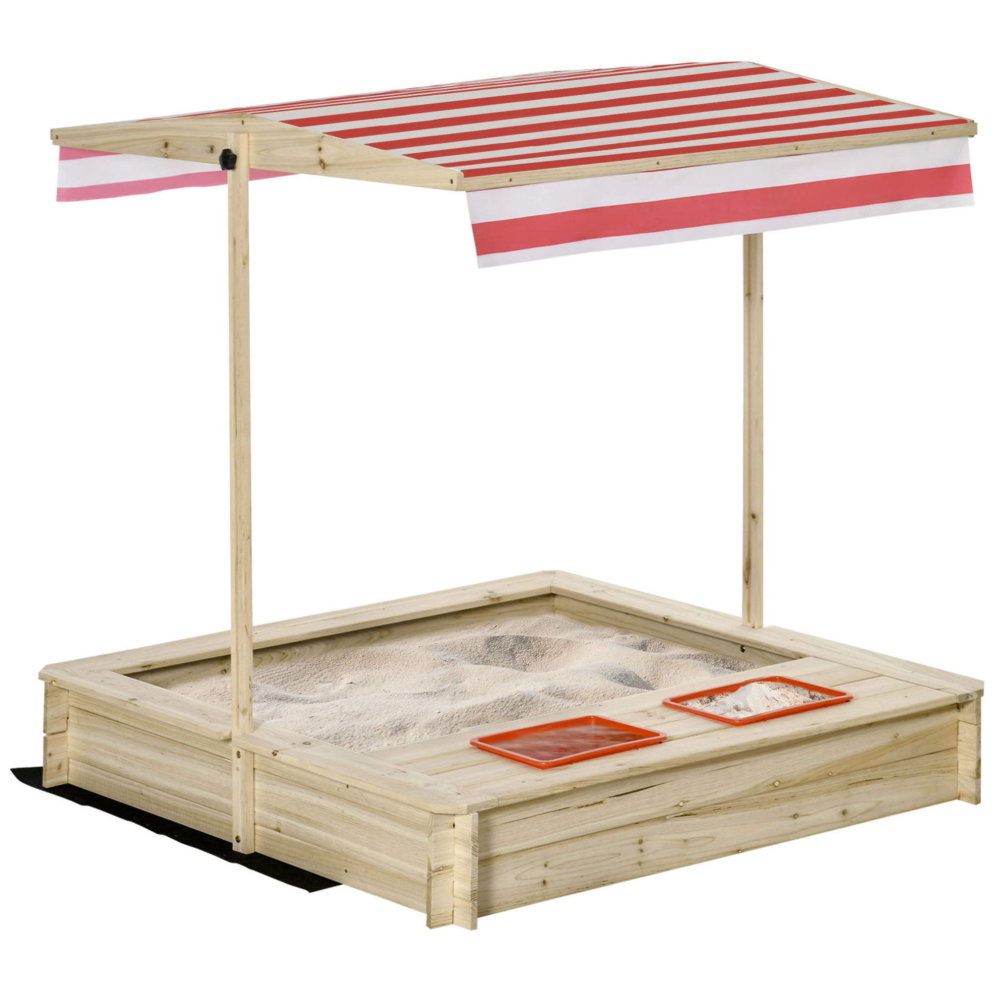 Outsunny Sabbiera per Bambini 3-8 Anni in Legno con Tettuccio Regolabile e Sedili, Gioco da Giardino con 2 Bacini Aosom