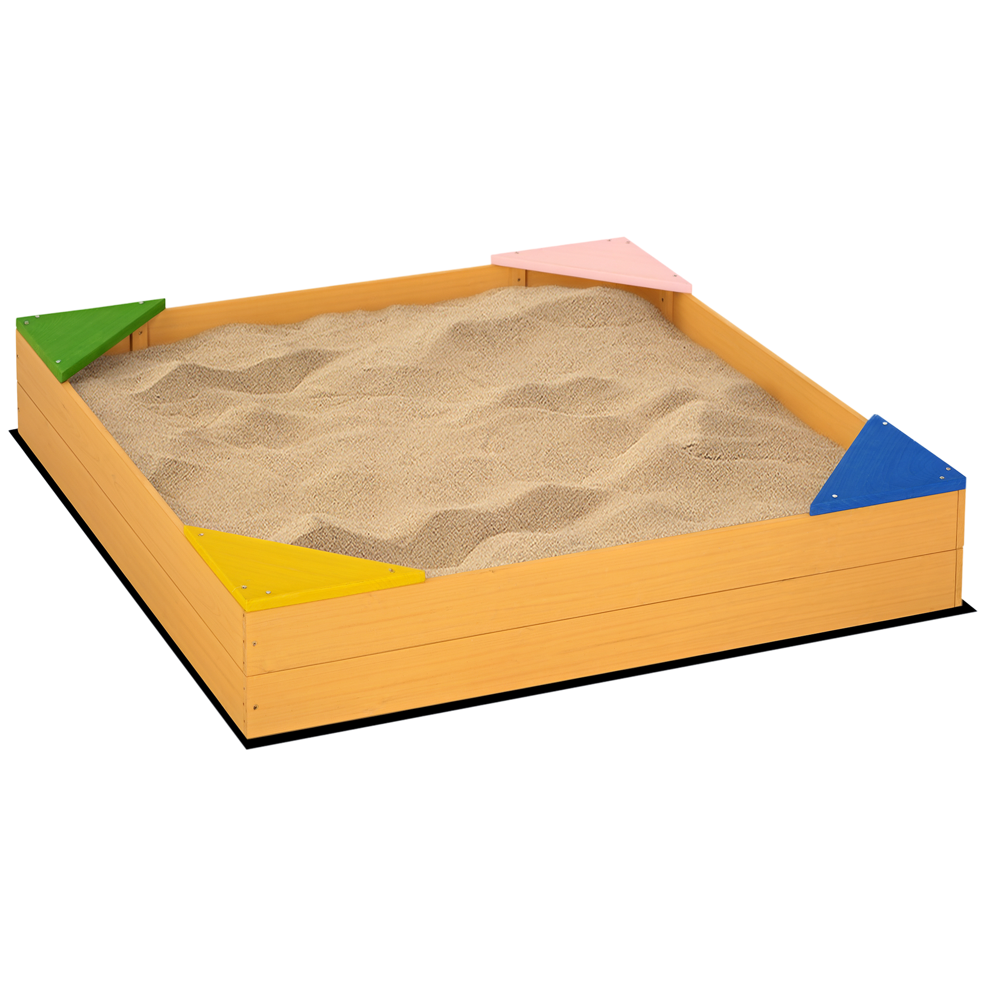 Outsunny Sabbiera per Bambini da 4 Posti in Legno di Abete con Design senza Fondo, 109x109x19.8 cm Aosom
