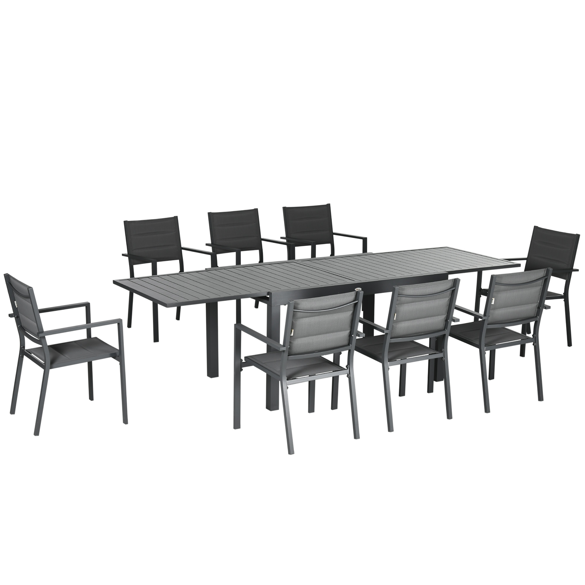 Outsunny Salon de jardin tavolo estensibile 135-270 cm in alluminio e textilene 6/10 persone 8 sedie impilabili grigio