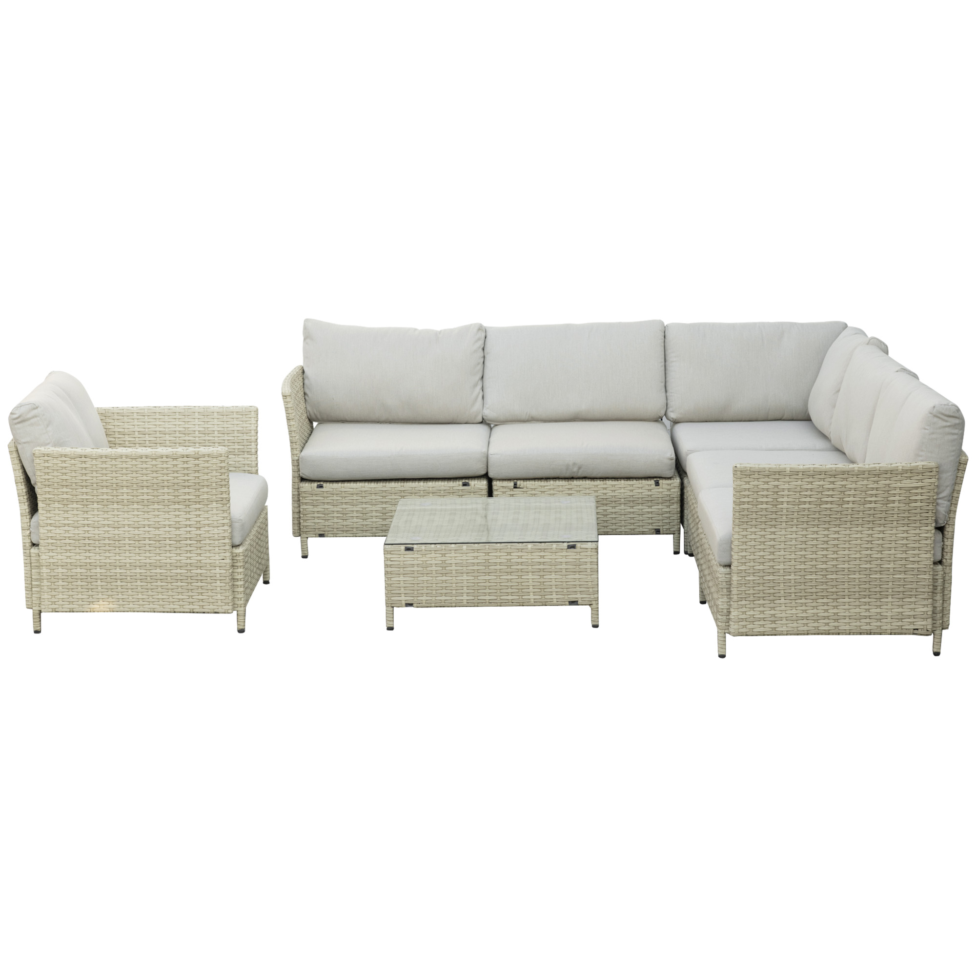 Outsunny Salotto da Giardino 7 Pezzi Modulabile in Rattan PE con Cuscini, Beige Aosom