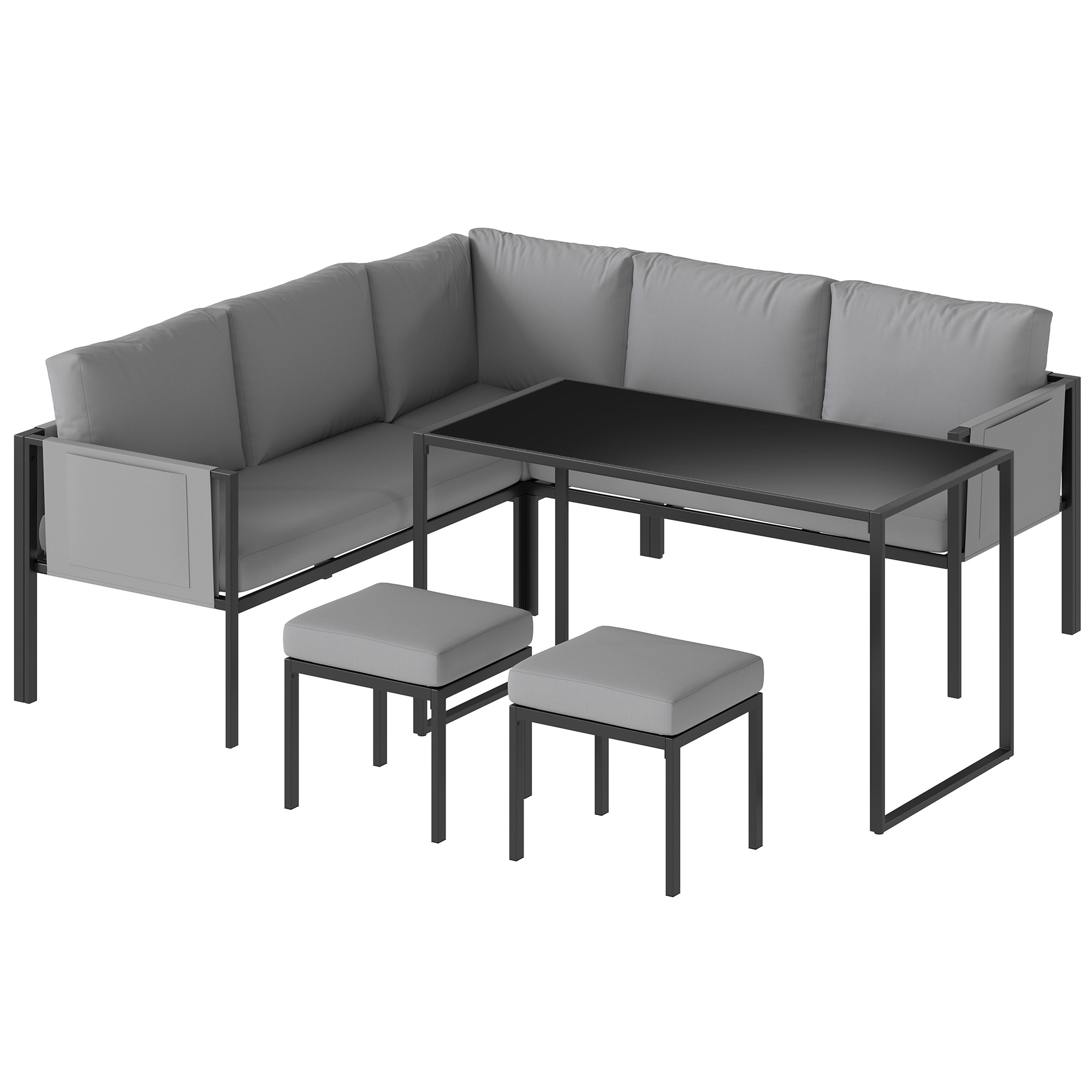 Outsunny Salotto da Giardino Divano ad Angolo Esterno 6 Pezzi Cuscini 10 cm Tavolo Alto e 2 Poggiapiedi Grigio Aosom Italy