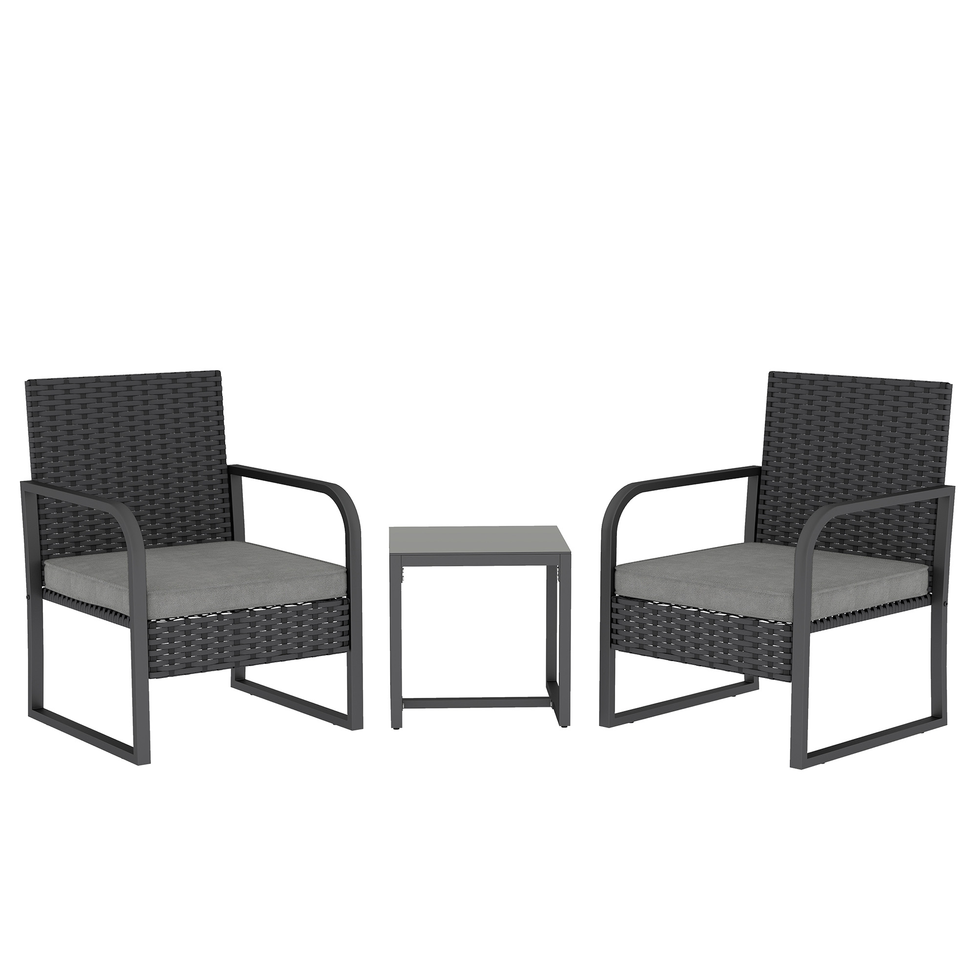 Outsunny Salotto da Giardino in Rattan con 2 Poltrone da Esterno e Tavolino con Piano in Vetro, Nero Aosom Italy