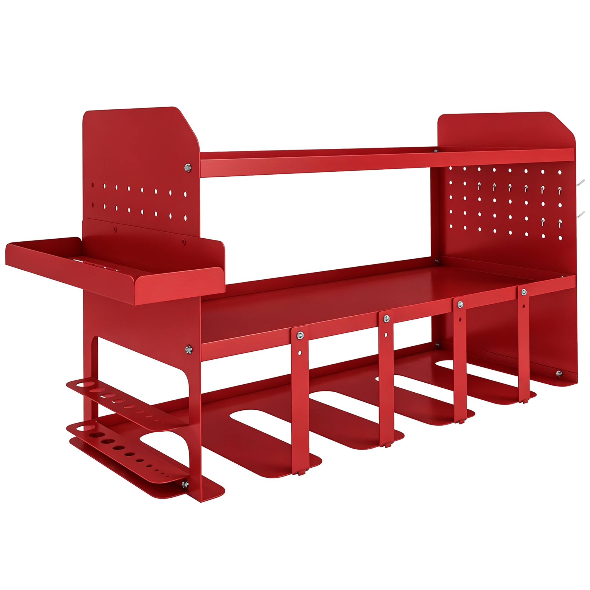 Outsunny Scaffale da Parete a 2 Livelli con Vassoio e Ganci, Organizzatore Attrezzi da Giardino, 61.8x23x32.7 cm, Rosso Aosom Italy Outsunny Scaffale da Parete a 2 Livelli con Vassoio e Ganci, Organizzatore Attrezzi da Giardino, 61.8x23x32.7 cm, Rosso Aosom Italy
