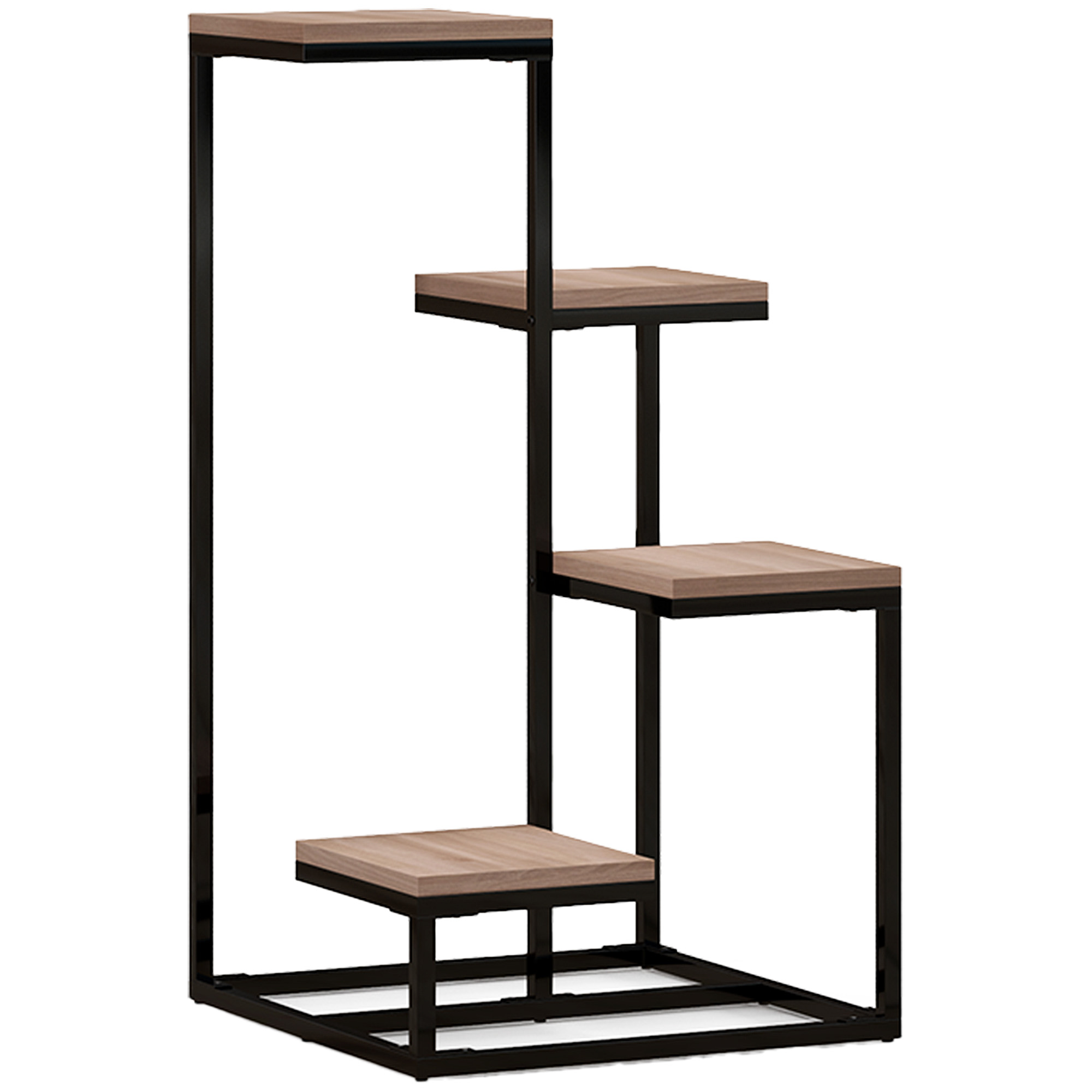 Outsunny Scaffale per Piante a 4 Livelli in Acciaio e Legno, 40x40x75.5 cm, Marrone e Nero Aosom
