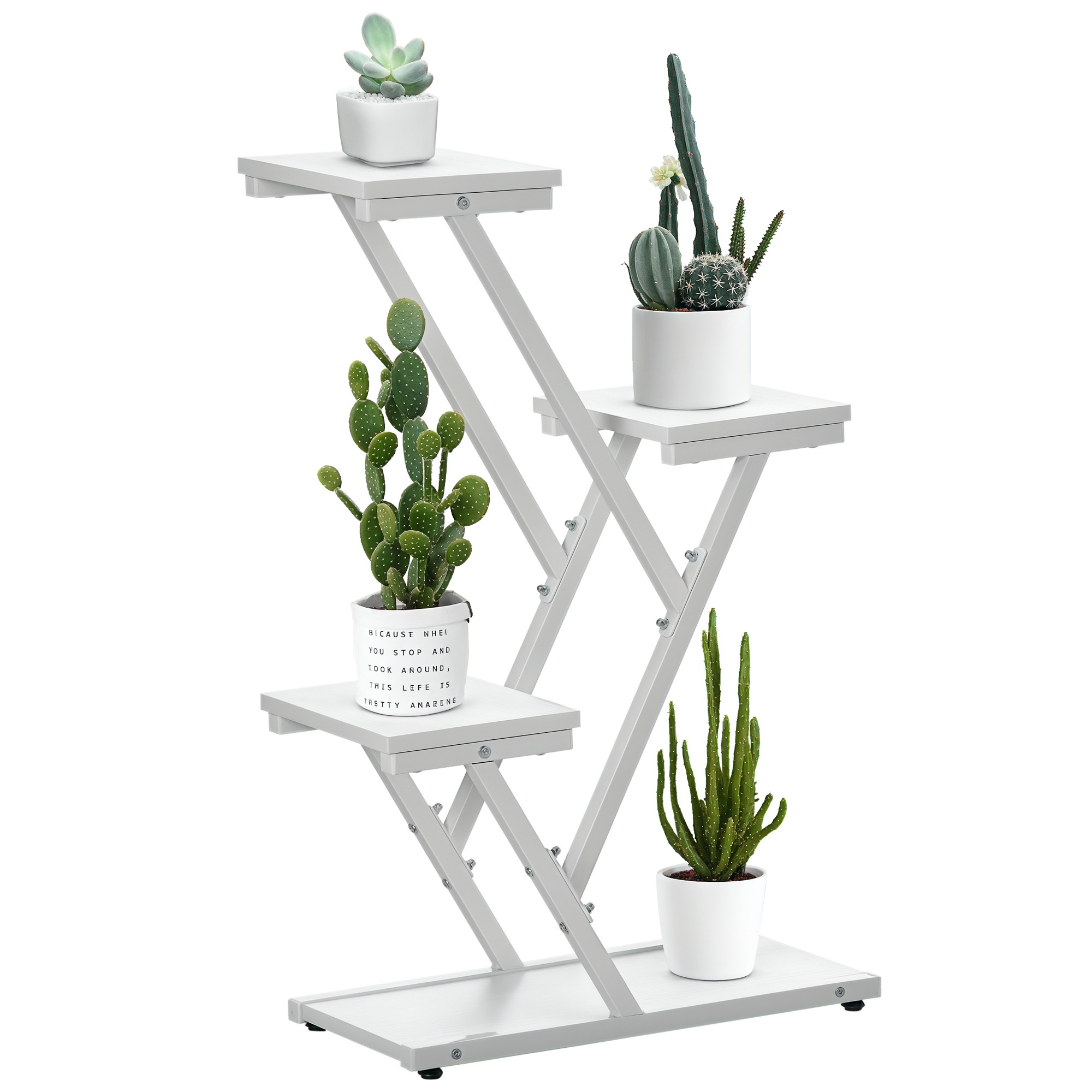 Outsunny Scaletta Portavasi a 4 Livelli per Interni ed Esterni in MDF e Acciaio, 50.5x24x81 cm, Bianco Aosom Italy Outsunny Scaletta Portavasi a 4 Livelli per Interni ed Esterni in MDF e Acciaio, 50.5x24x81 cm, Bianco Aosom Italy