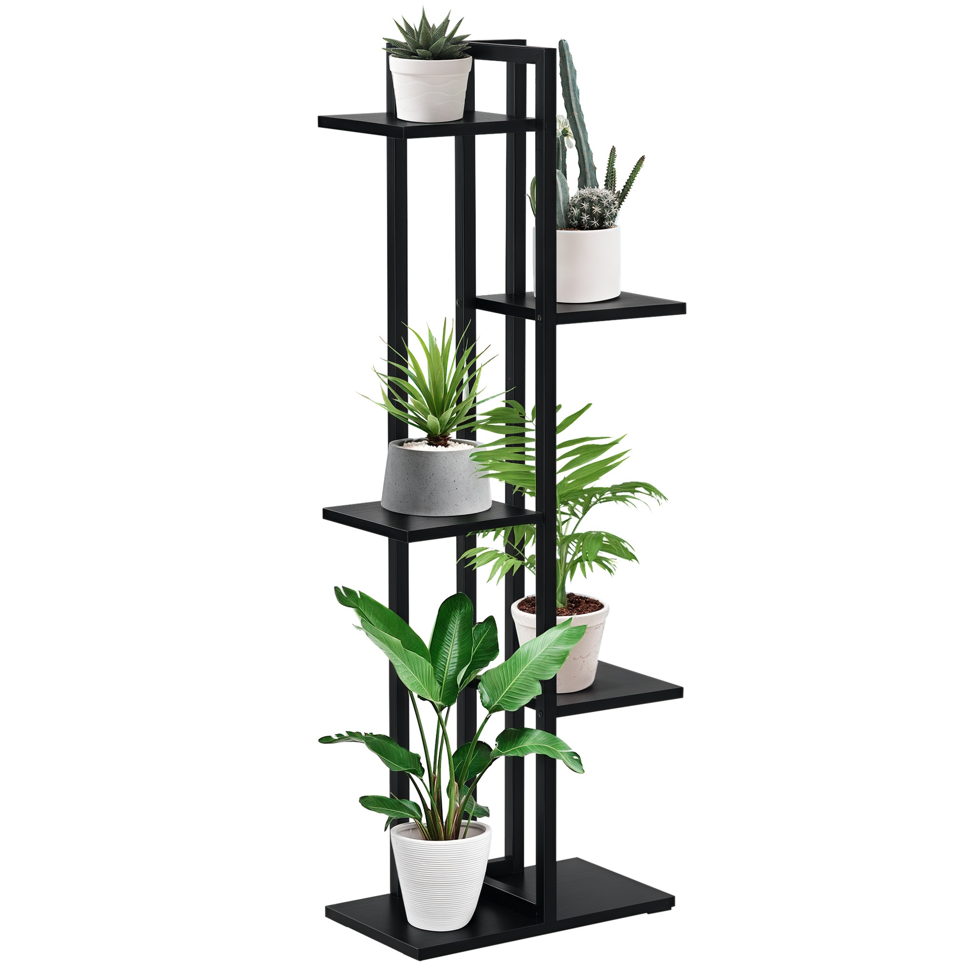 Outsunny Scaletta Portavasi a 5 Livelli per Interni ed Esterni in MDF e Acciaio, 40x22x113 cm, Nero Aosom Italy Outsunny Scaletta Portavasi a 5 Livelli per Interni ed Esterni in MDF e Acciaio, 40x22x113 cm, Nero Aosom Italy