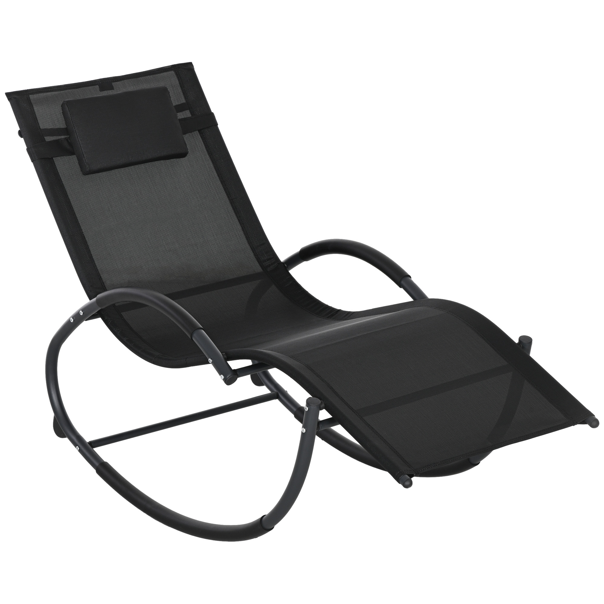 Outsunny Sdraio a Dondolo Zero-Gravity con Poggiatesta, Sedia Ergonomico da Esterno Impermeabile, 155x61x88 cm, Nero Aosom Italy