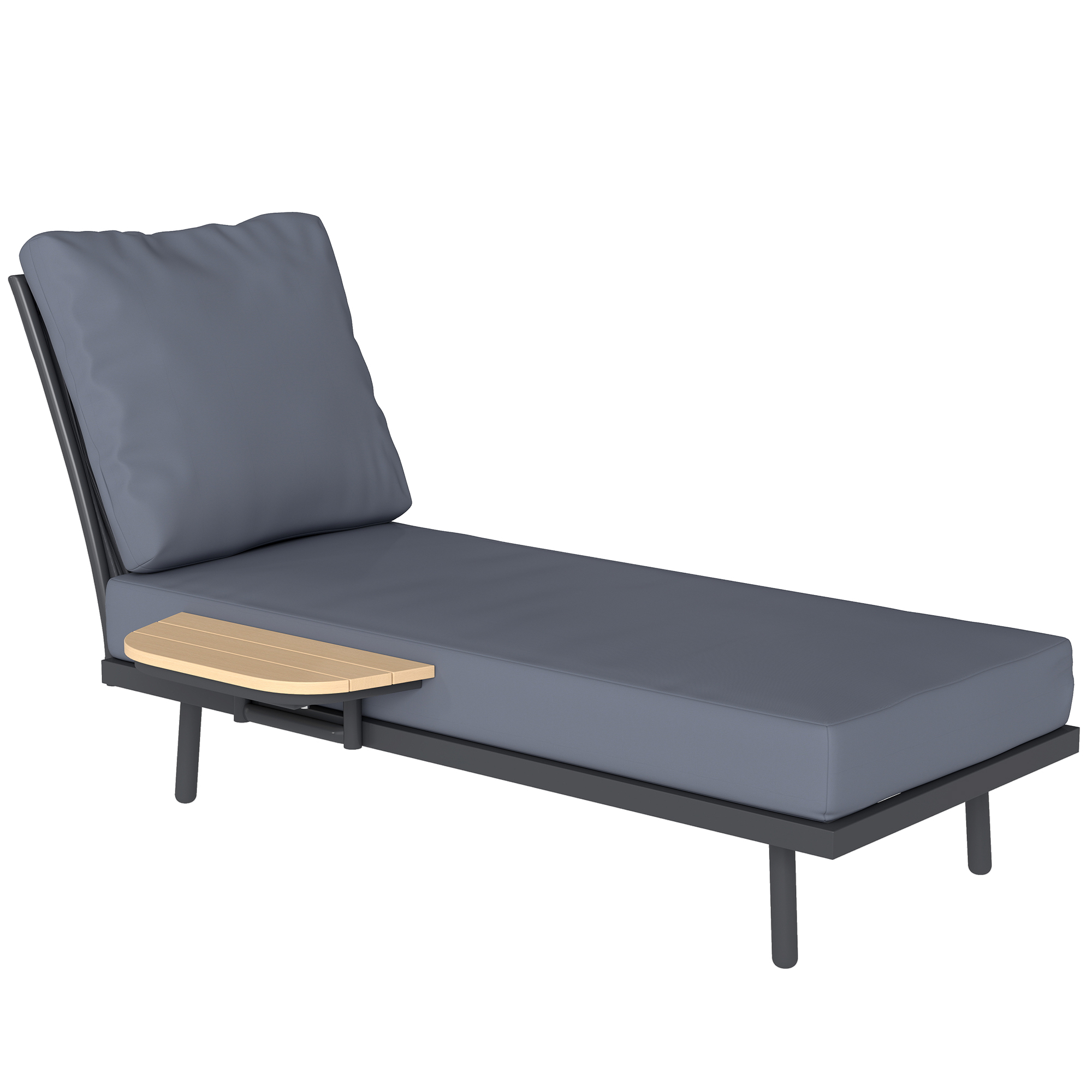 Outsunny Sdraio da Giardino con Cuscini Lavabili in Olefina e Ripiano Laterale, Telaio in Metallo, 58x137x75cm, Grigio Aosom Italy