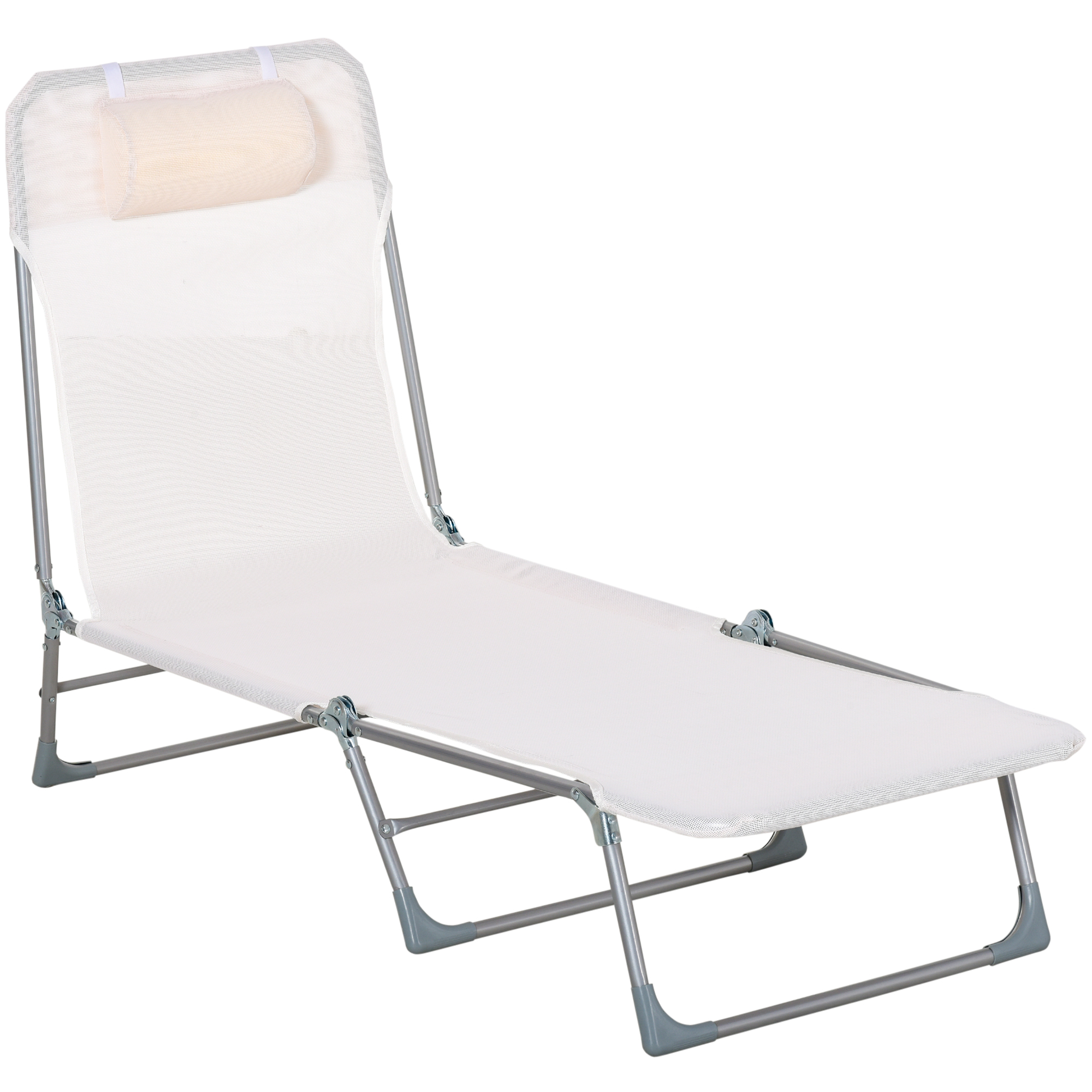 Outsunny Sdraio da Giardino Pieghevole con Schienale Reclinabile e Cuscino, in Metallo e Texteline, 182x56x28 cm, Crema Aosom Italy