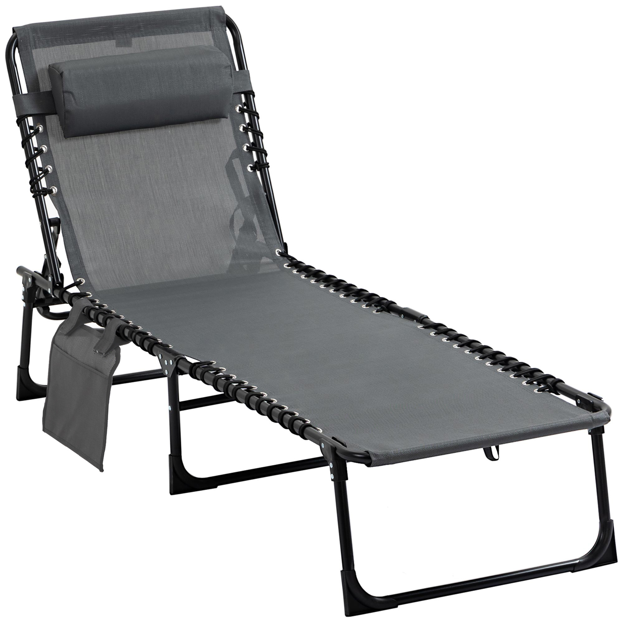 Outsunny Sdraio da Giardino Pieghevole con Schienale Reclinabile su 5 Posizioni e Cuscino, 185x58x30cm, Grigio Aosom Italy
