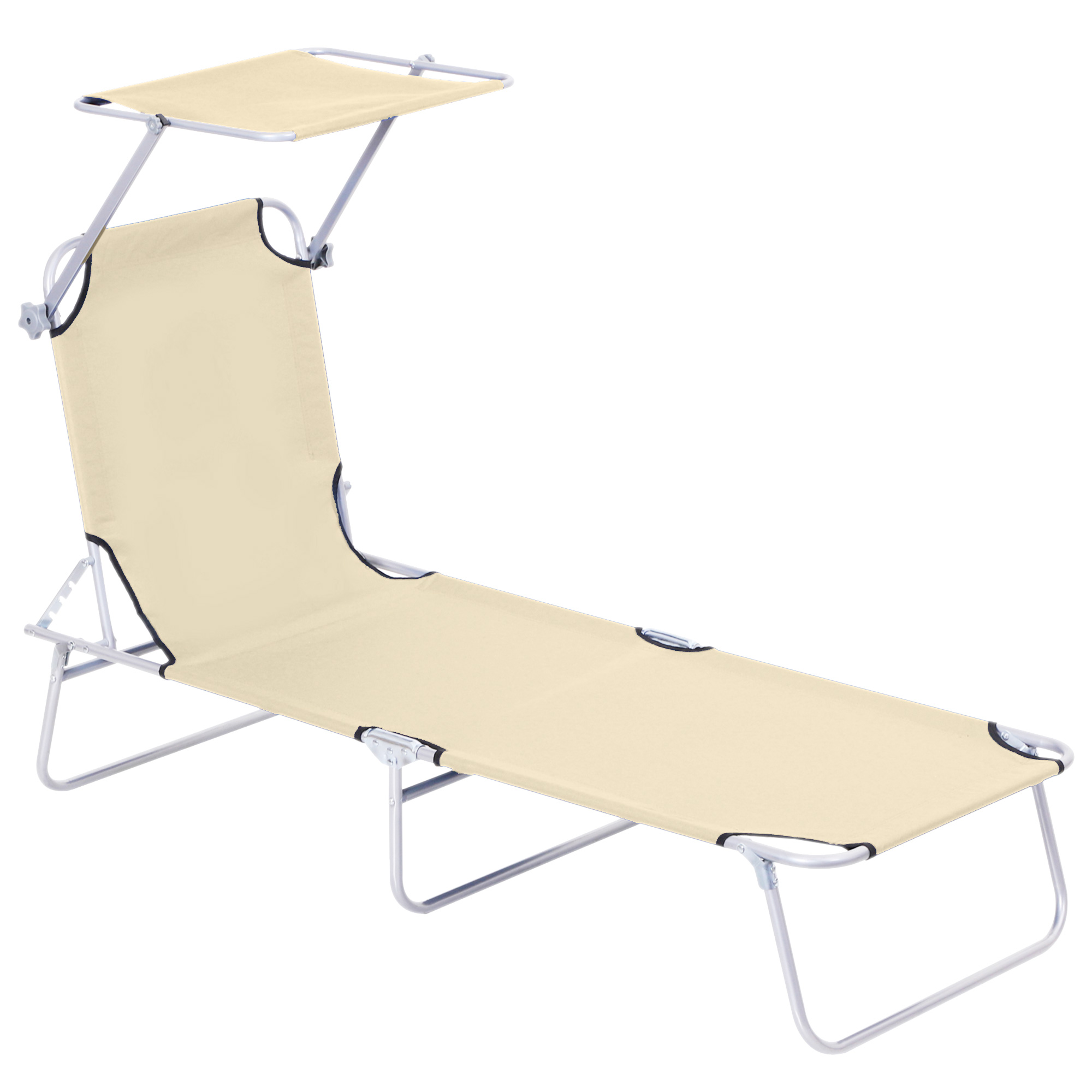 Outsunny Sdraio da Giardino Pieghevole con Tettuccio Regolabile e Schienale Reclinabile a 4 Livelli, Beige Outsunny Sdraio da Giardino Pieghevole con Tettuccio Regolabile e Schienale Reclinabile a 4 Livelli, Beige
