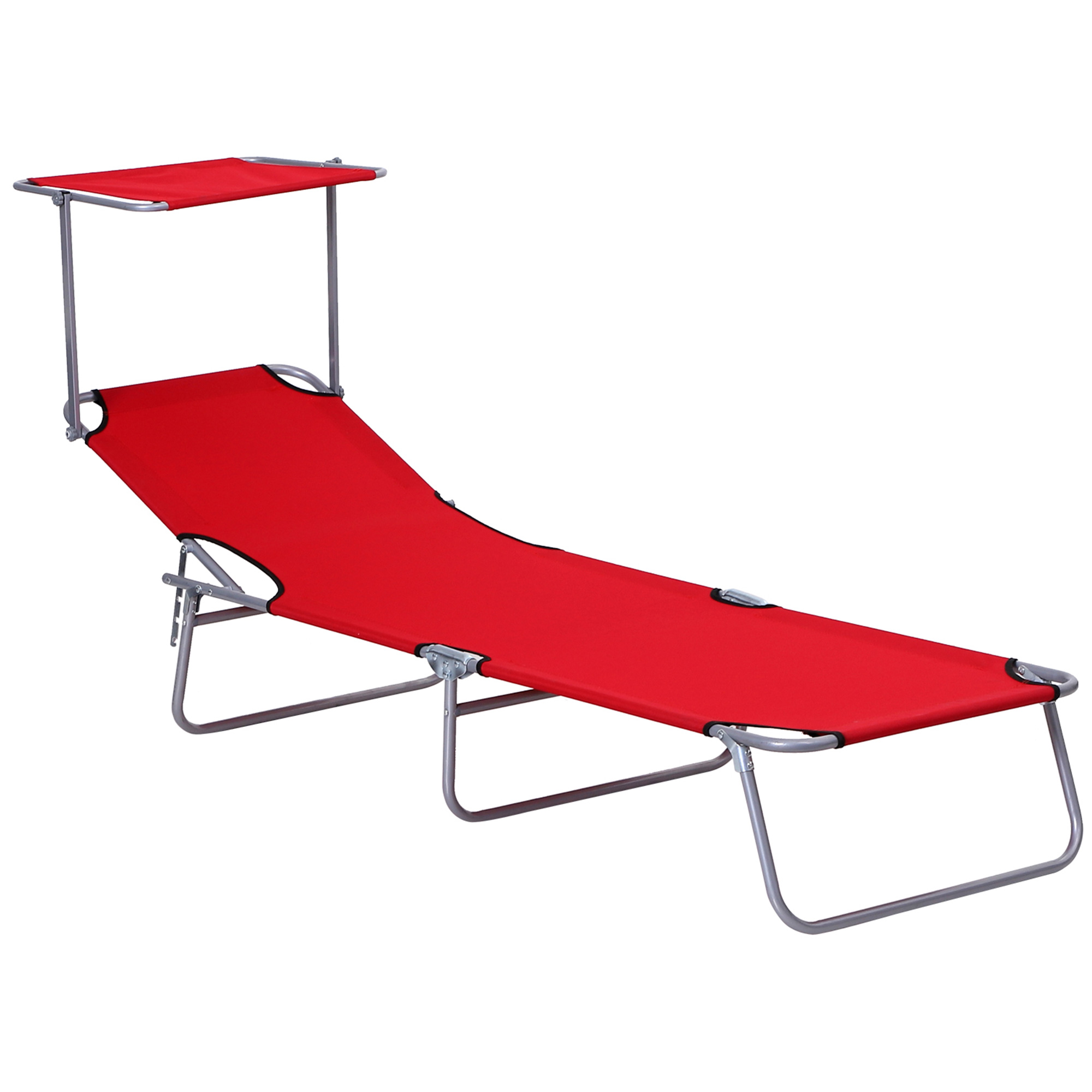 Outsunny Sdraio da Giardino Pieghevole con Tettuccio Regolabile e Schienale Reclinabile a 4 Livelli, Rosso Outsunny Sdraio da Giardino Pieghevole con Tettuccio Regolabile e Schienale Reclinabile a 4 Livelli, Rosso