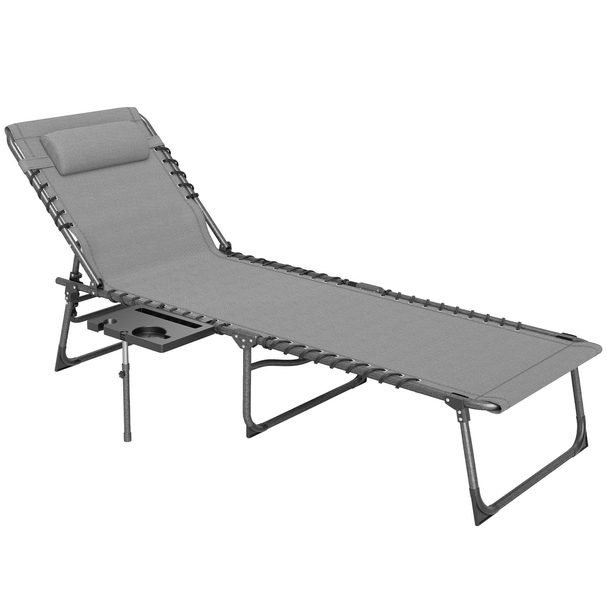 Outsunny Sdraio da Giardino Pieghevole e Reclinabile a 5 Livelli con Tavolino Laterale e Tasca, 60x190x31 cm, Grigio e Nero Outsunny Sdraio da Giardino Pieghevole e Reclinabile a 5 Livelli con Tavolino Laterale e Tasca, 60x190x31 cm, Grigio e Nero