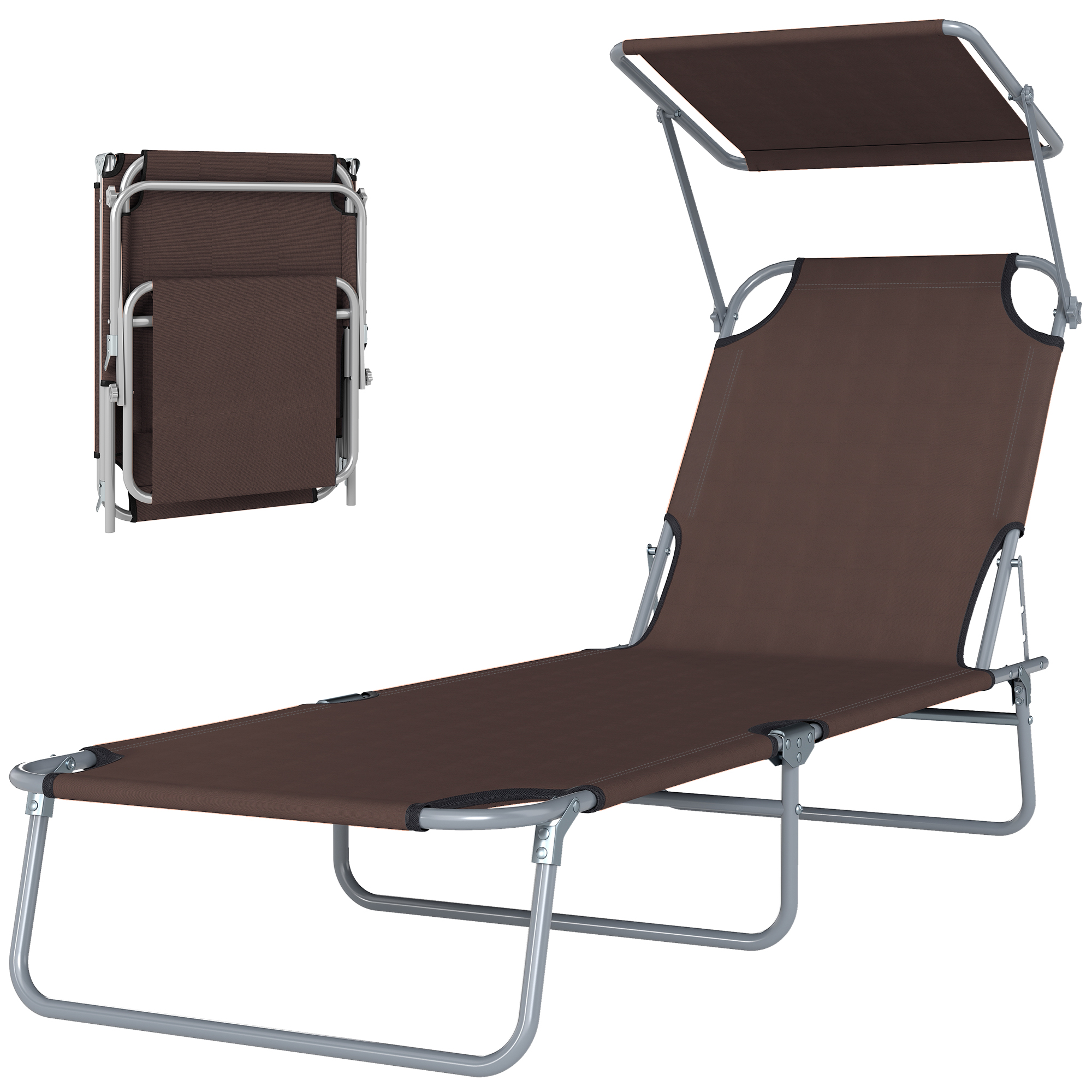 Outsunny Sdraio Lettino da Giardino Pieghevole e Regolabile con Tettuccio in Tessuto, 187x58x36cm, Marrone Aosom Italy