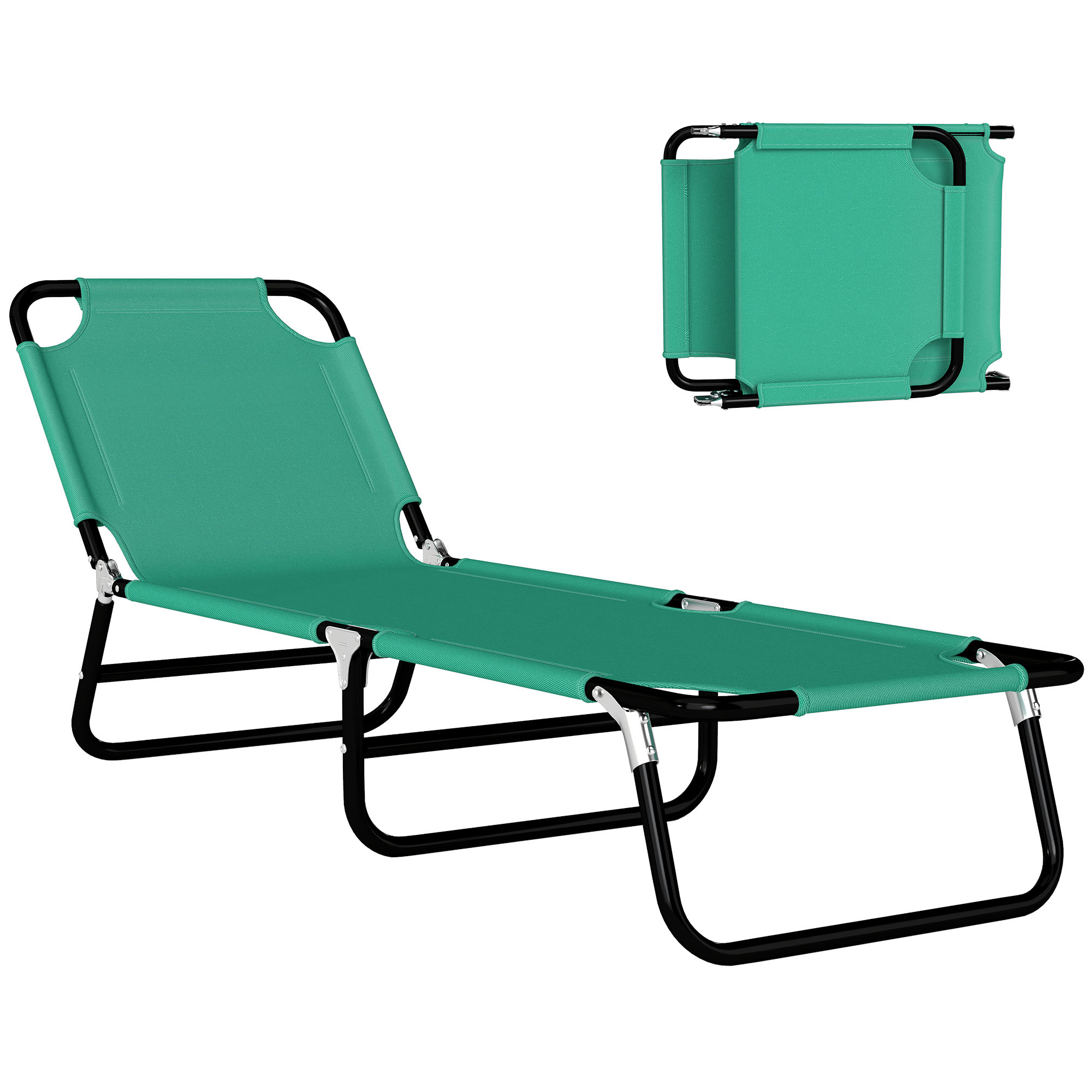 Outsunny Sdraio per Piscina Pieghevole, Sdraio da Giardino con Schienale Reclinabile su 4 Posizioni, 190x56x28cm, Verde Aosom