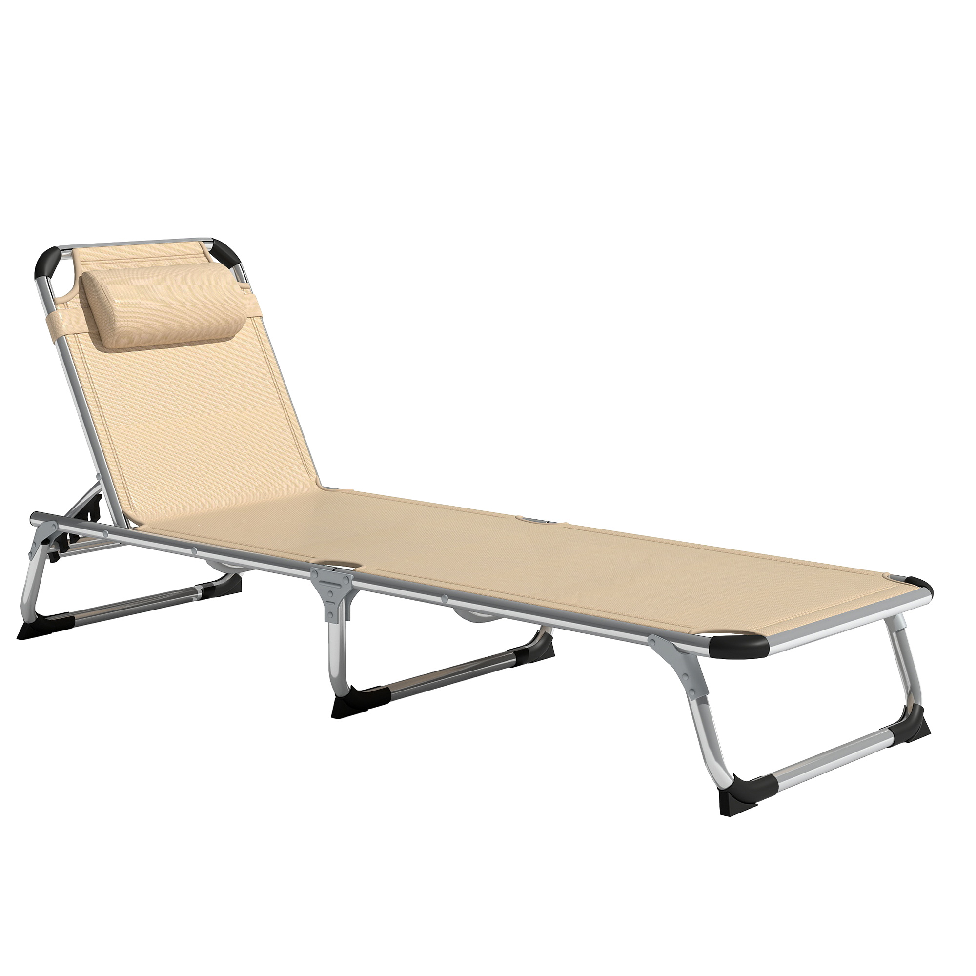 Outsunny Sdraio Pieghevole con Poggiatesta e Schienale Regolabile in Alluminio, 60x165x76 cm, Beige Aosom Italy Outsunny Sdraio Pieghevole con Poggiatesta e Schienale Regolabile in Alluminio, 60x165x76 cm, Beige Aosom Italy