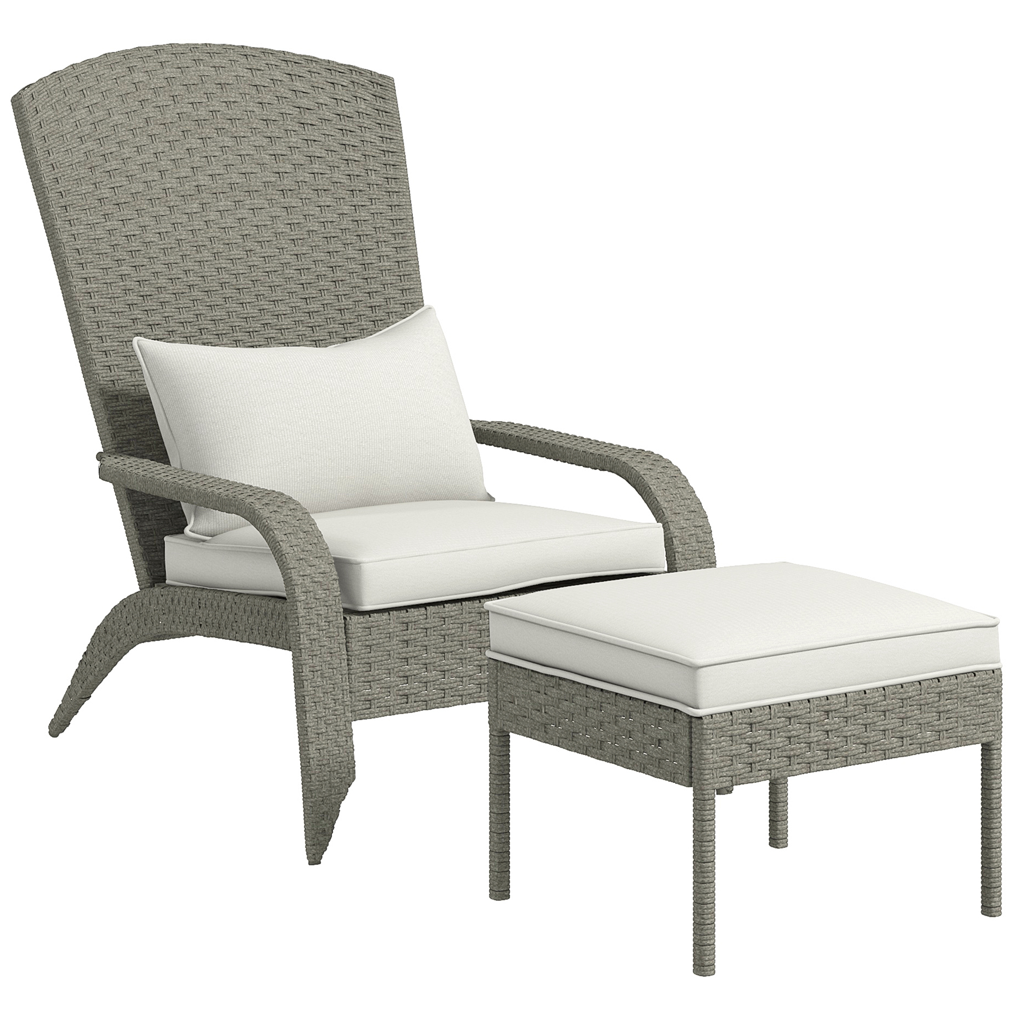 Outsunny Sedia da Giardino con Poggiapiedi e Cuscini Imbottiti, in Rattan e Acciaio, 64x82x89 cm, Grigio e Crema Aosom