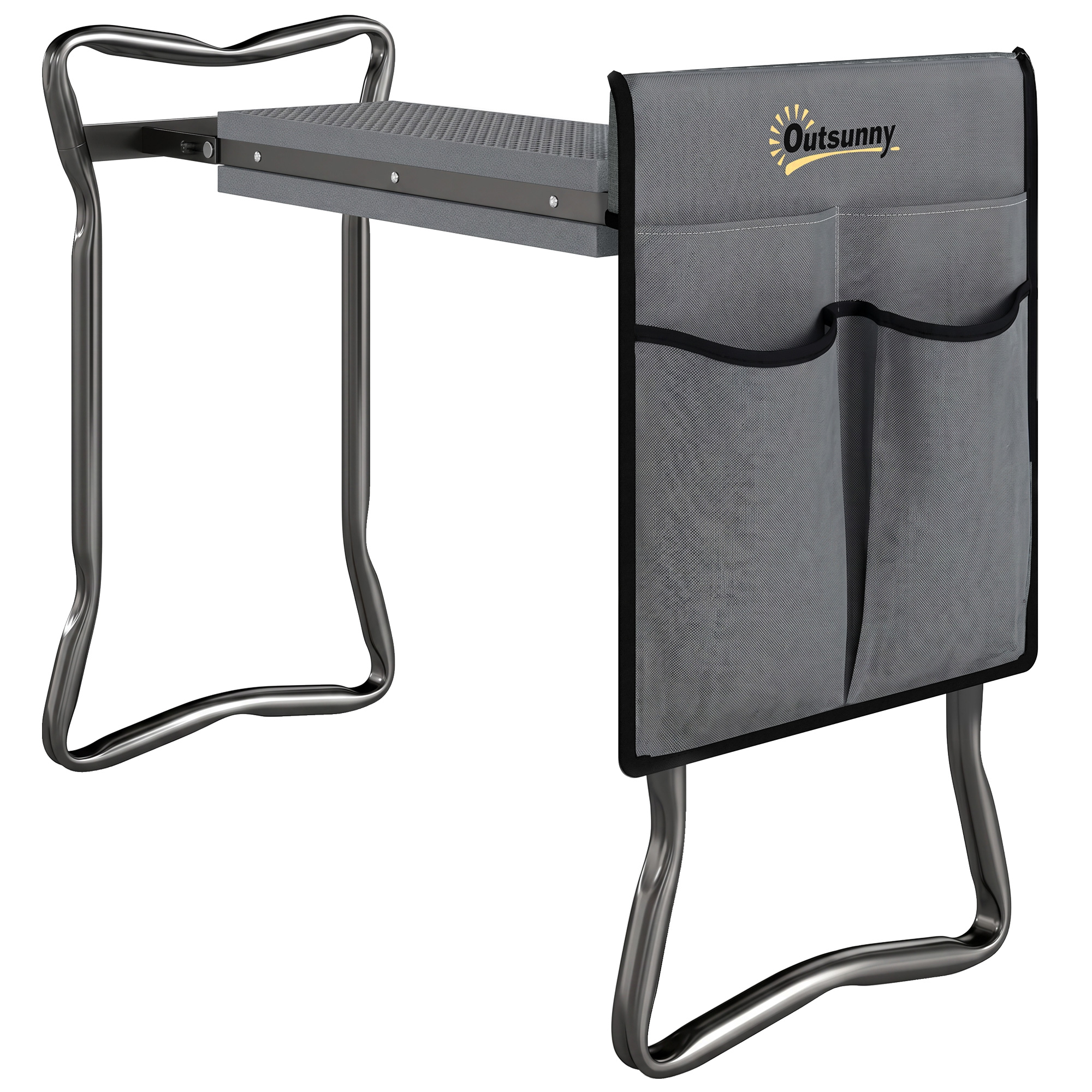 Outsunny Sedia Inginocchiatoio 2 in 1 in Acciaio con Borsa Portaoggetti e Cuscino in EVA, 58x28x49 cm, Grigio e Nero Aosom Italy