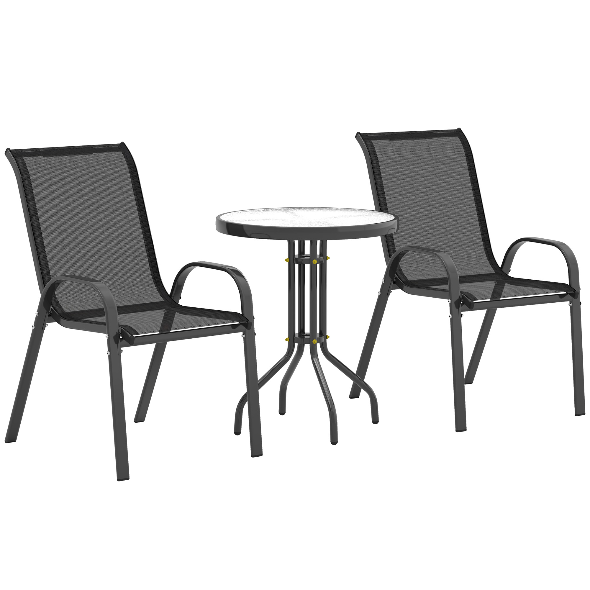 Outsunny Sedie da Giardino, Set da 3 Pezzi con Tavolino Rotondo in Acciaio, 54x71x93 cm, Nero Aosom Italy