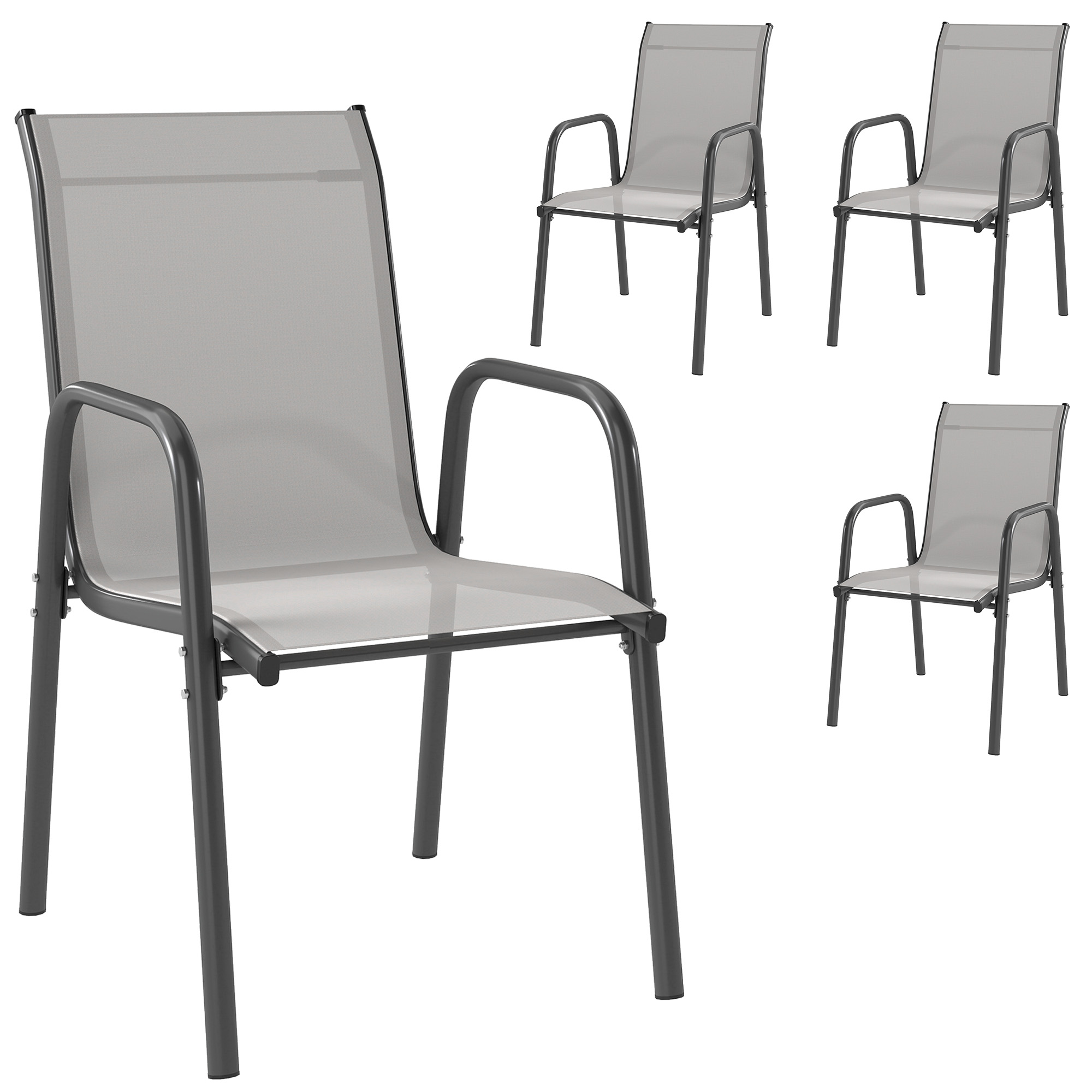 Outsunny Sedie da giardino Set da 4 Sedie impilabili per terrazza con schienale traspirante, braccioli, portata 120 kg Aosom Italy