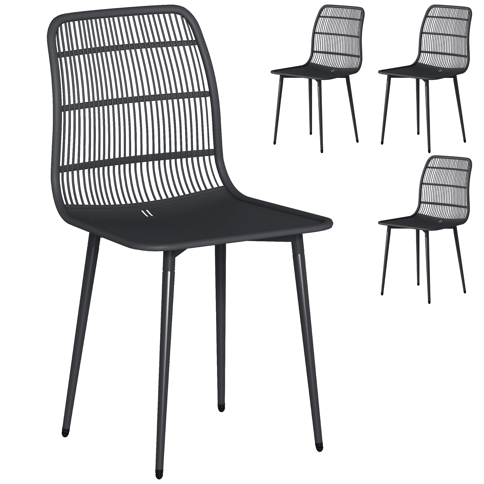 Outsunny Sedie da Pranzo per Esterni Set da 4, Sedie da Giardino con Schienale Fessurato, Nero Aosom Italy