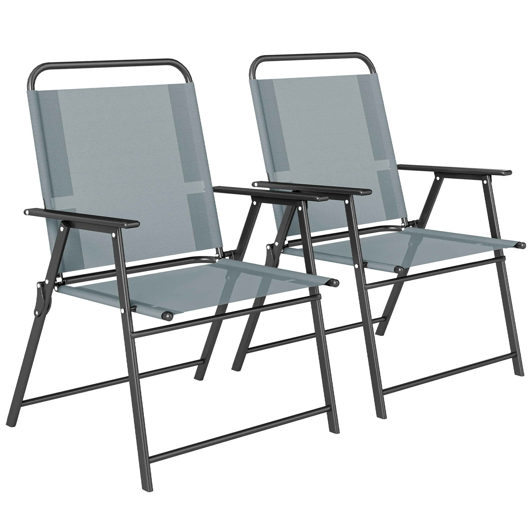 Outsunny Sedie Pieghevoli da Giardino, Set di 2 Sedie da Campeggio con Seduta in Rete Grigio. Aosom Italy