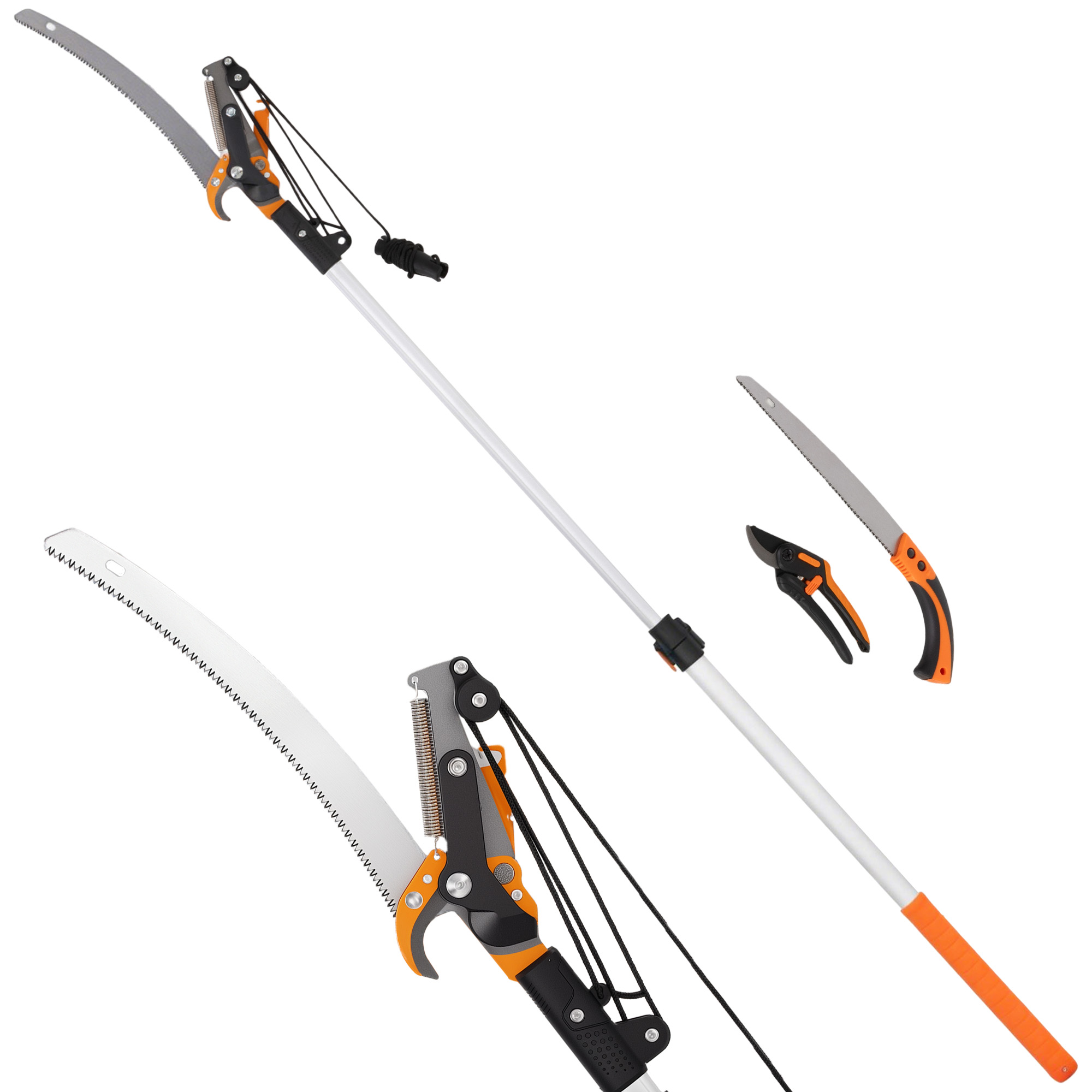 Outsunny Seghetto Manuale 2-in-1 con Asta Telescopica in Alluminio da 2-3 m, Sega da Potatura e Cesoie con Blocco di Sicurezza Aosom Italy