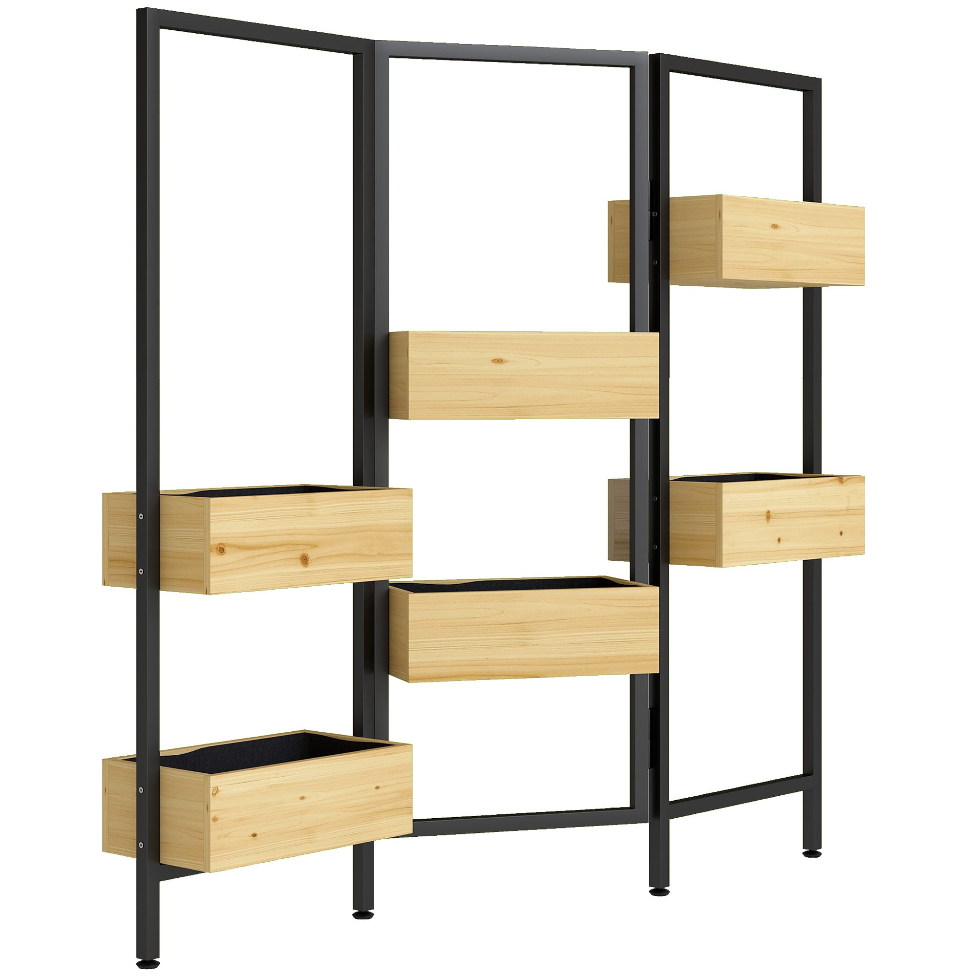 Outsunny Separatore pieghevole a 3 pannelli con 6 fioriere con foro di drenaggio e fodera, 116l x 20P x 112H cm, legno naturale Aosom Italy