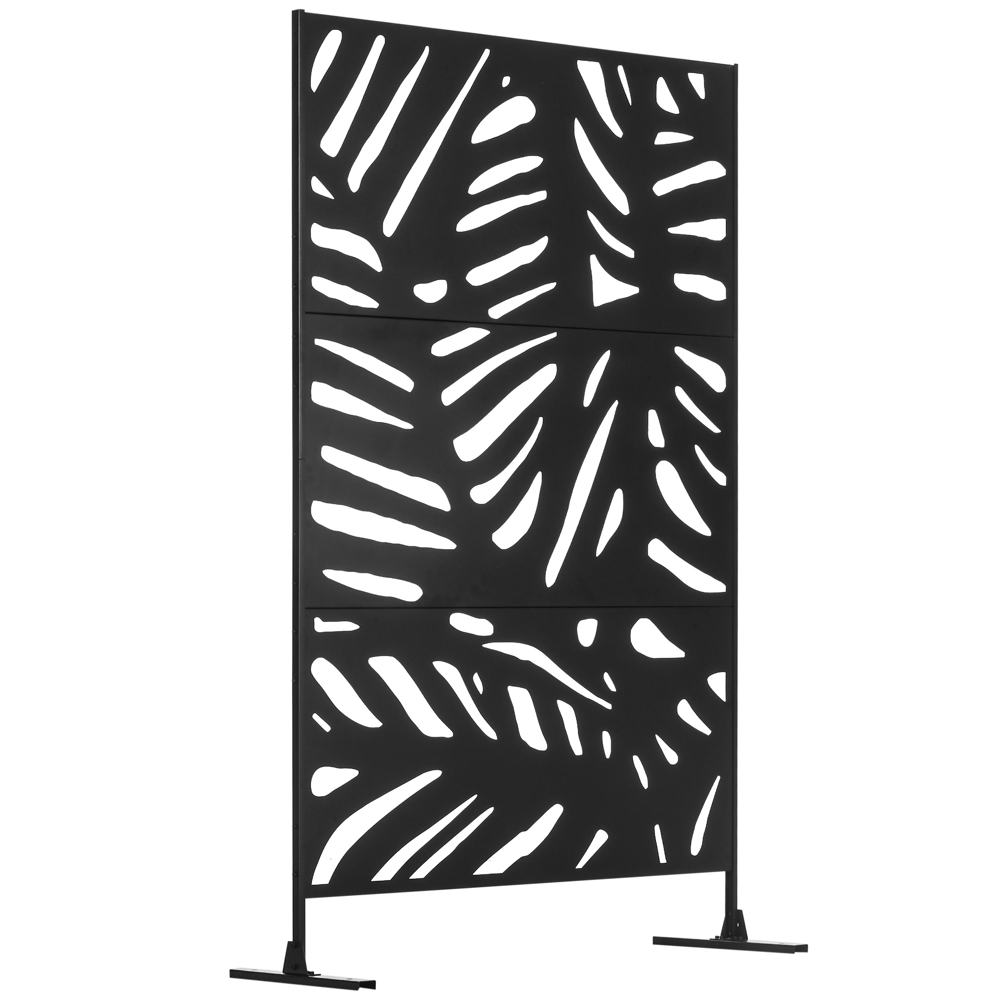 Outsunny Separé Divisorio Decorativo da Esterno con Motivi a Grandi Foglie e 2 Piedini, Paravento da Giardino Alto in Acciaio, per Balcone e Terrazzo, 122x45x198 cm, Nero Aosom Italy