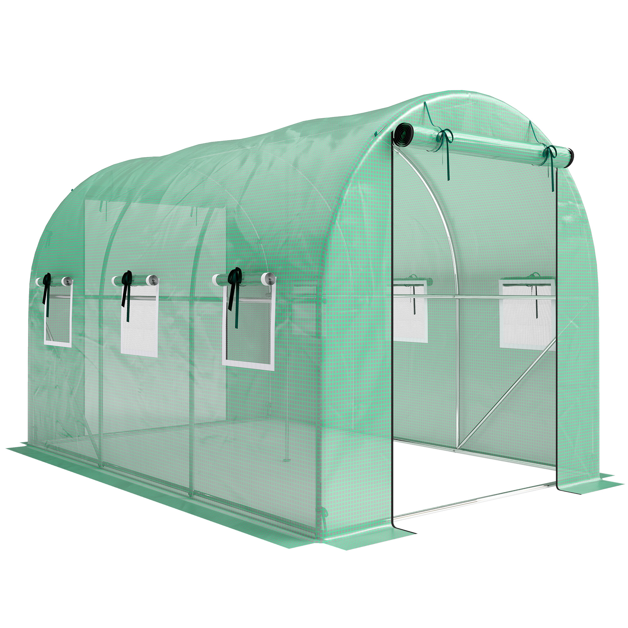 Outsunny Serra 3 x 2 x 2 m serra in telo con 2 porte avvolgibili con cerniera & 6 finestre a rete, aste di supporto, Verde Aosom Italy
