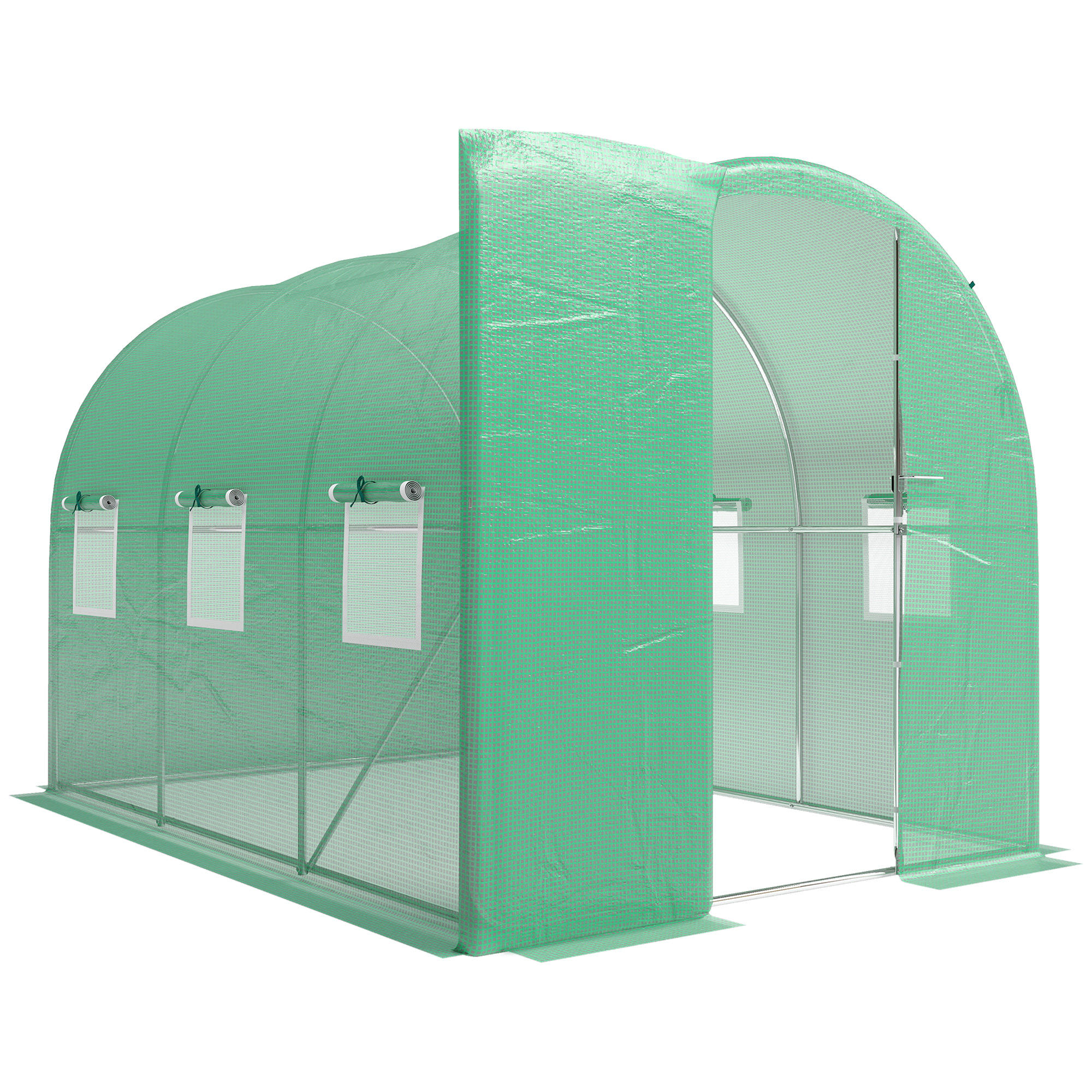 Outsunny Serra 3 x 2 x 2 m Serra in telo con porta a battente richiudibile 6 finestre in rete arrotolabili, aste di sostegno Aosom Italy