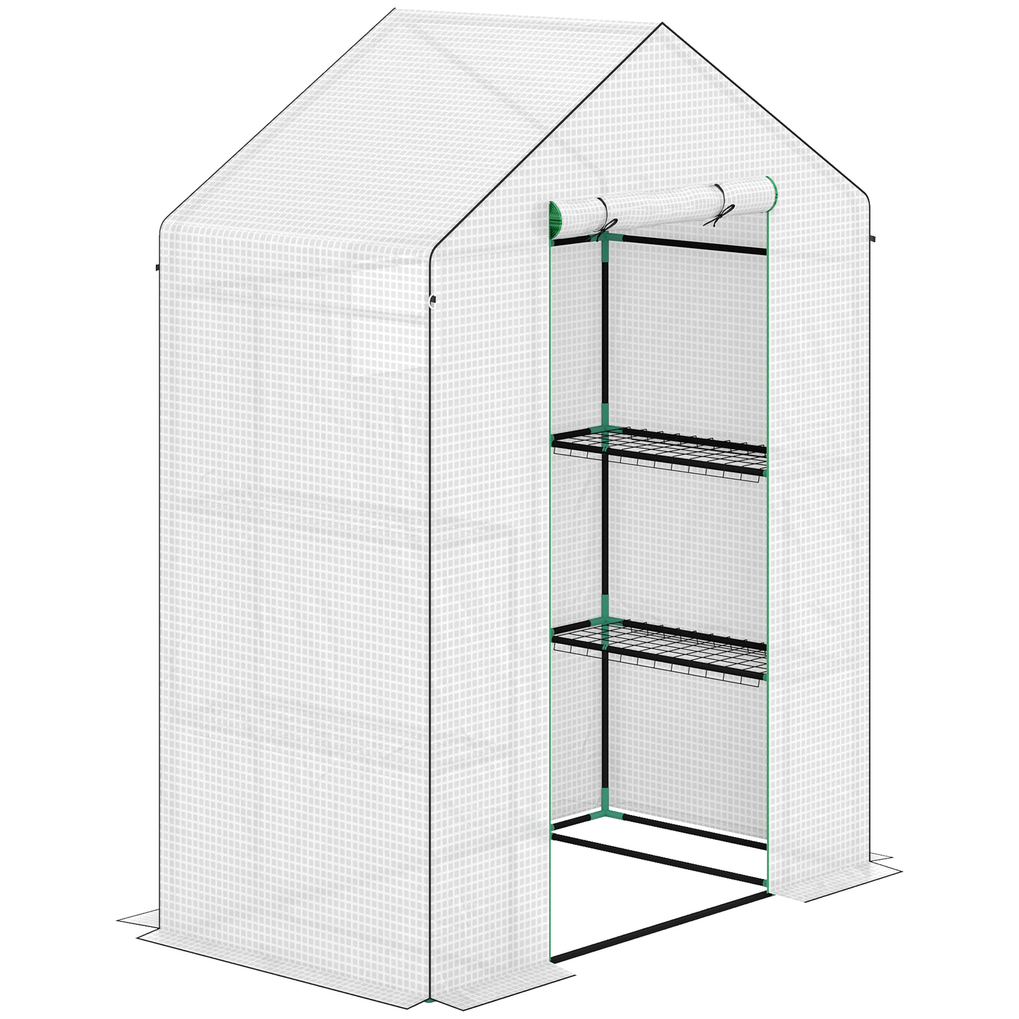 Outsunny Serra a 3 Livelli con 1 Porta, 2 Finestre e Ripiani a U per Coltivazione di Piante 140x73x190 cm Bianco Aosom Italy