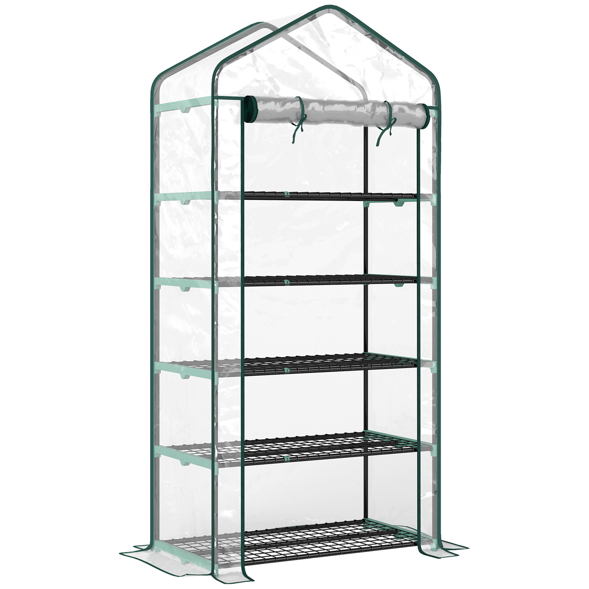Outsunny Serra a Casetta a 5 Livelli con Ingresso Avvolgibile, in Acciaio e Polietilene, 90x49x193 cm, Trasparente Aosom Italy