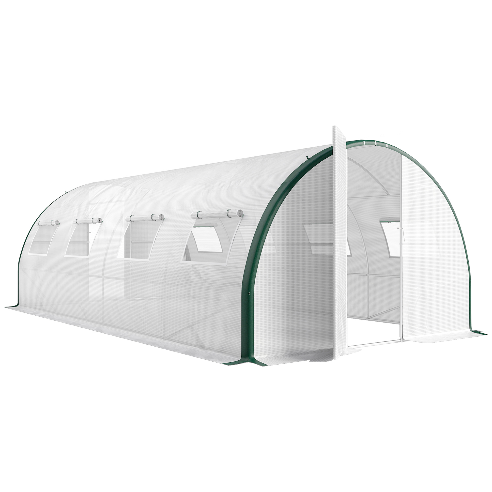 Outsunny Serra a Tunnel 6x3 m con 2 Ingressi e 8 Finestre, in PE, Poliestere e Acciaio Zincato, Bianco e Verde Aosom