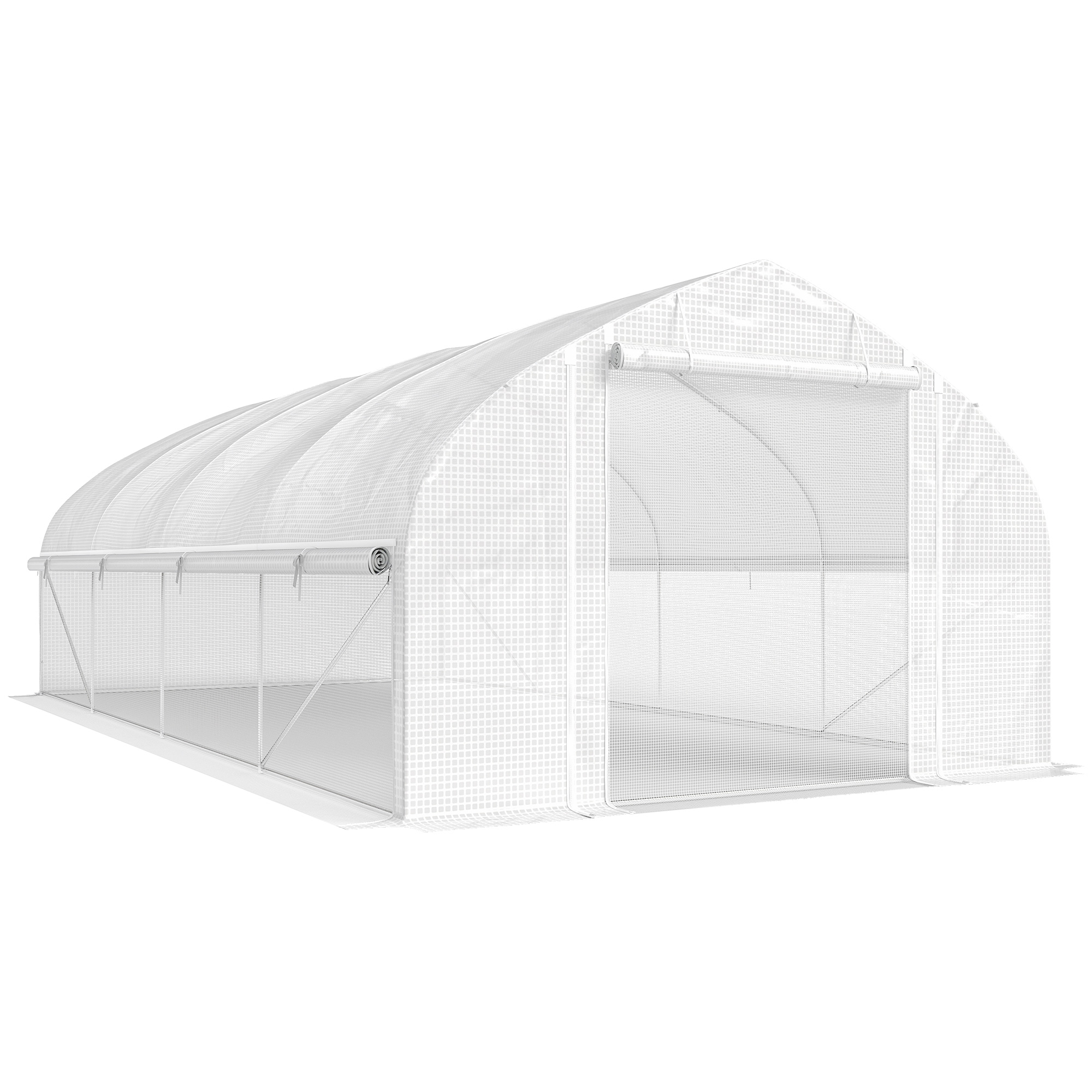 Outsunny Serra a tunnel 6x3x2 m con Anti-UV e Porta avvolgibile con cerniera Pareti laterali con zanzariera Bianco Aosom Italy