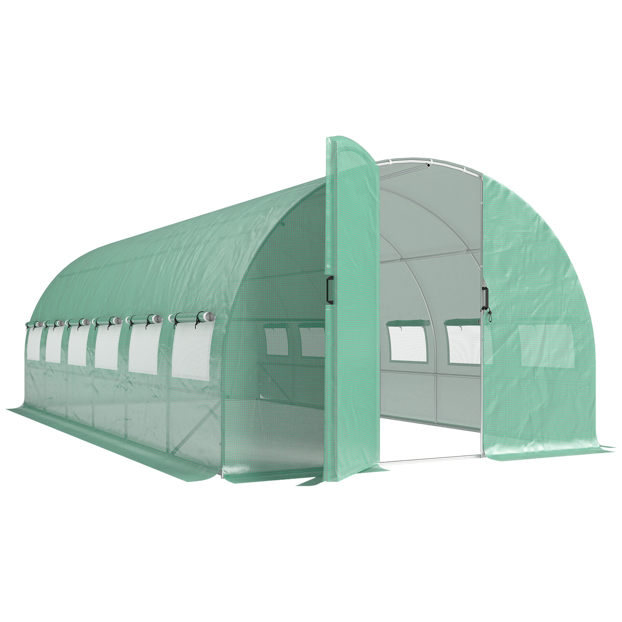 Outsunny Serra a Tunnel 6x3x2 m con Porta a Battente 12 Finestre con Zanzariera e Struttura in Acciaio Zincato Verde Aosom Italy