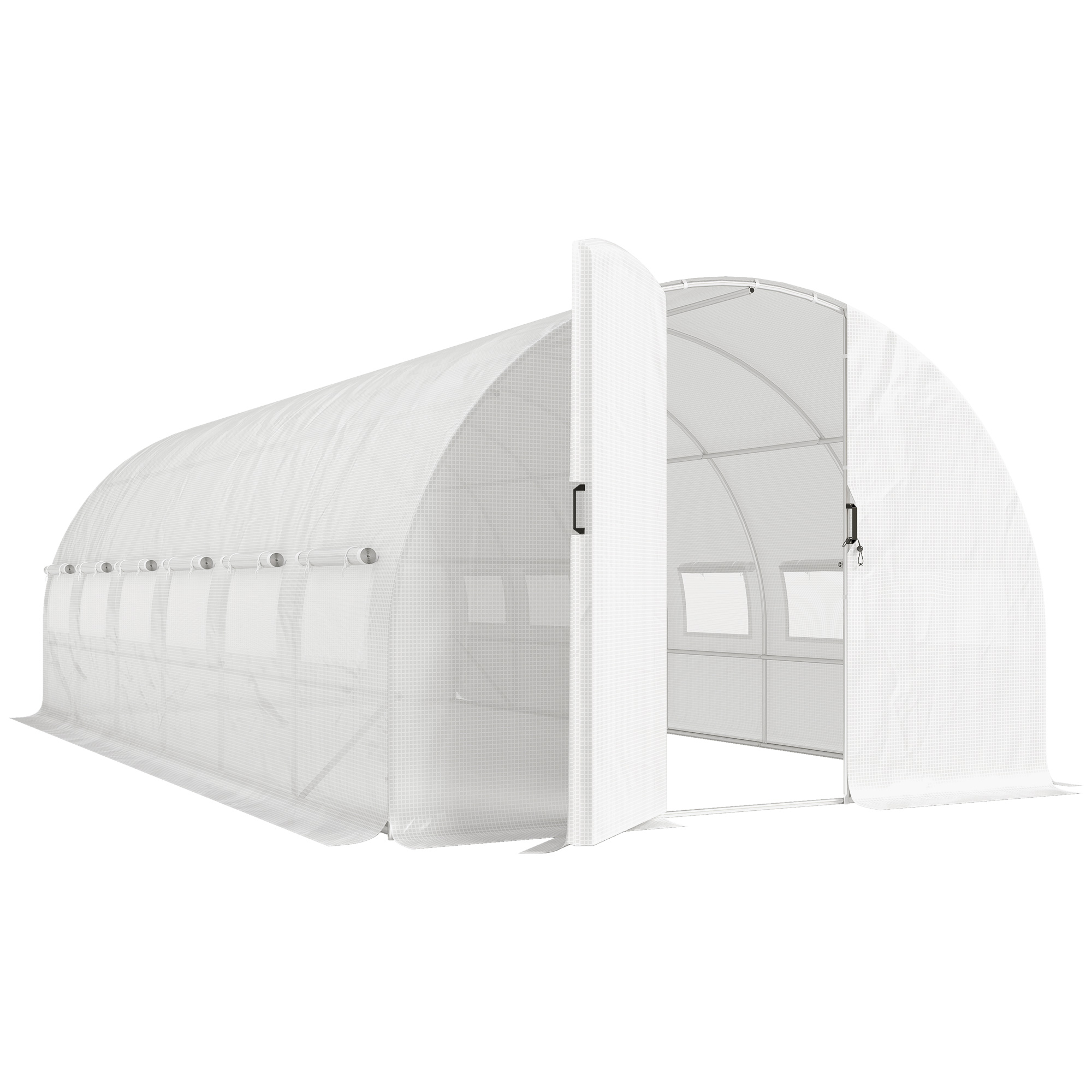 Outsunny Serra a Tunnel 6x3x2 m con Porta a Cerniera 12 Finestre con Zanzariera e Struttura in Acciaio Zincato Bianco Aosom Italy