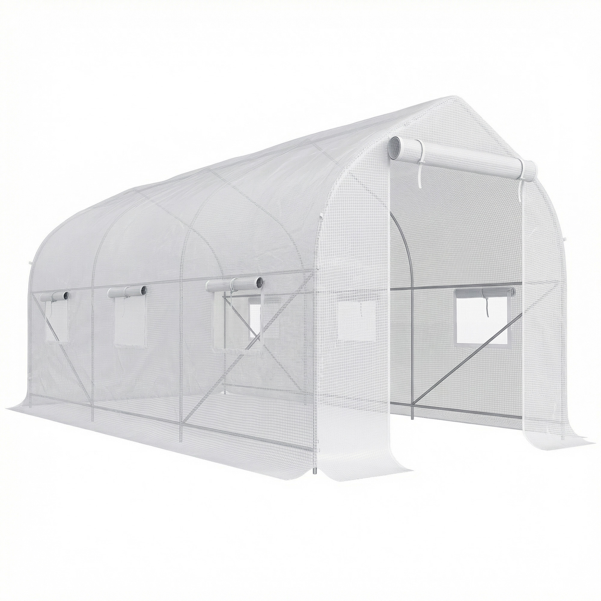 Outsunny Serra a Tunnel Anti-UV con 6 Finestre a Rete e Ingresso Arrotolabile, in Metallo e PE, 4x2x2 m, Bianco Aosom Italy