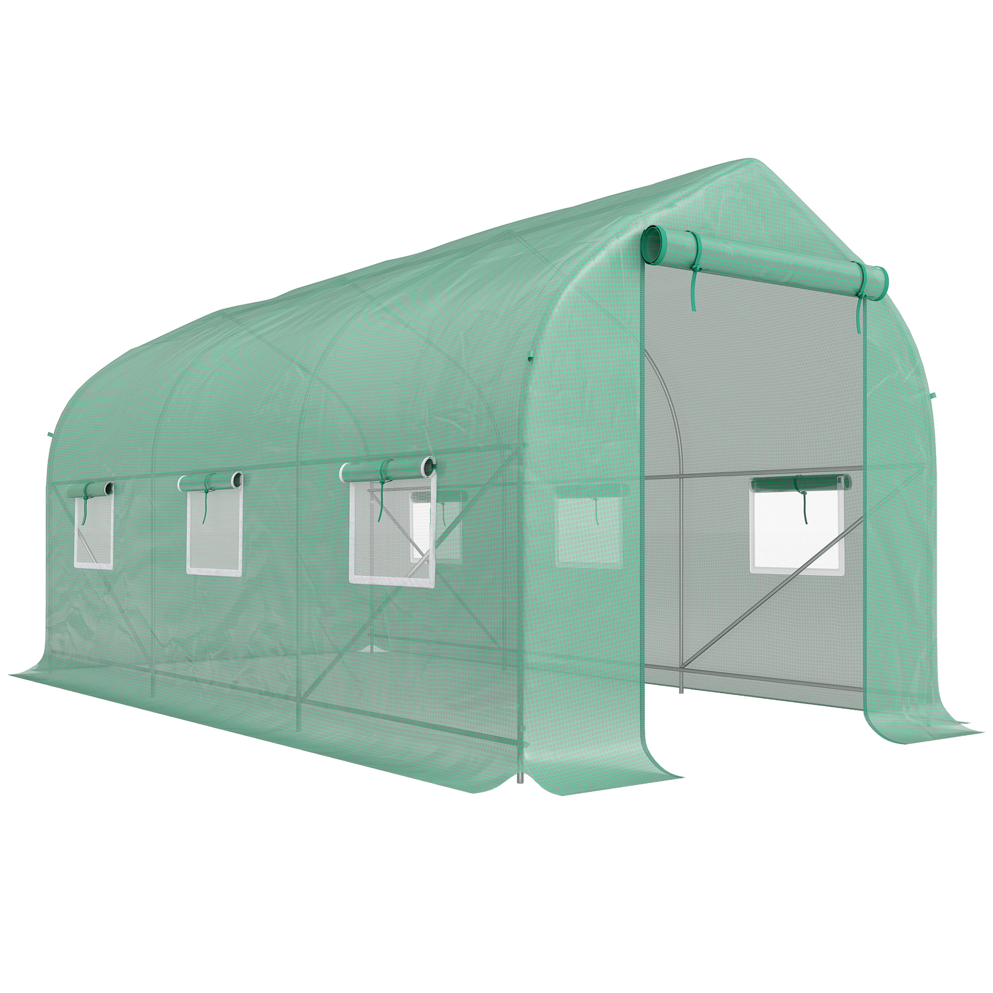 Outsunny Serra a Tunnel Anti-UV con 6 Finestre a Rete e Ingresso Arrotolabile, in Metallo e PE, 4x2x2 m, Verde Aosom Italy