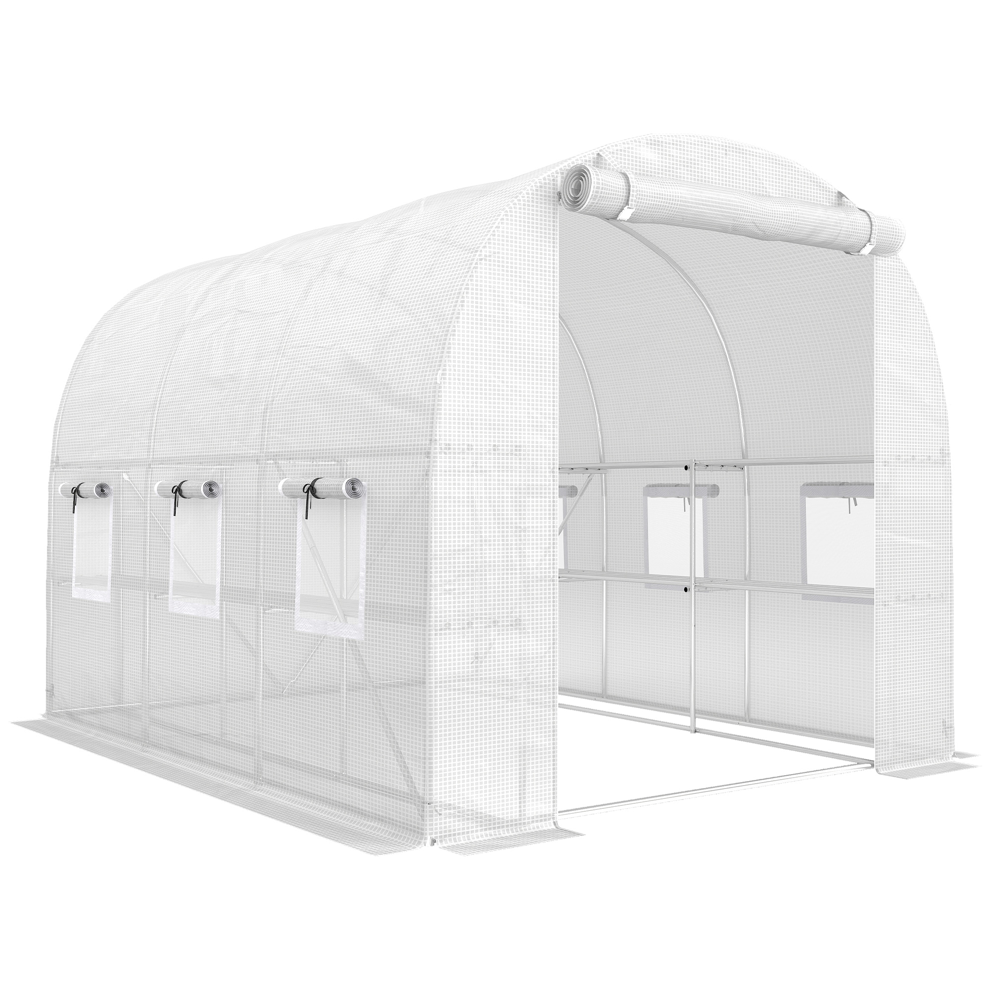 Outsunny Serra a tunnel ca. 2,7 x 2 x 2 m con ripiani, porta avvolgibile con cerniera, 6 finestre a rete, aste di supporto Aosom Italy