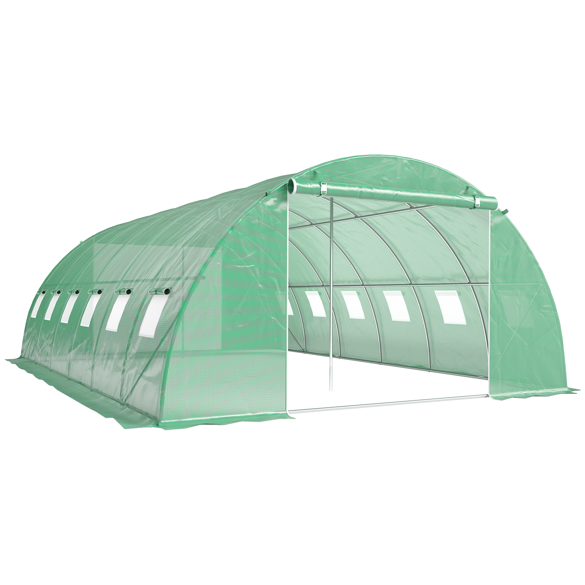 Outsunny Serra a Tunnel con 2 Aste di Supporto 2 Porte Avvolgibili e Finestre con Rete Copertura in PE Anti-UV Verde Aosom Italy