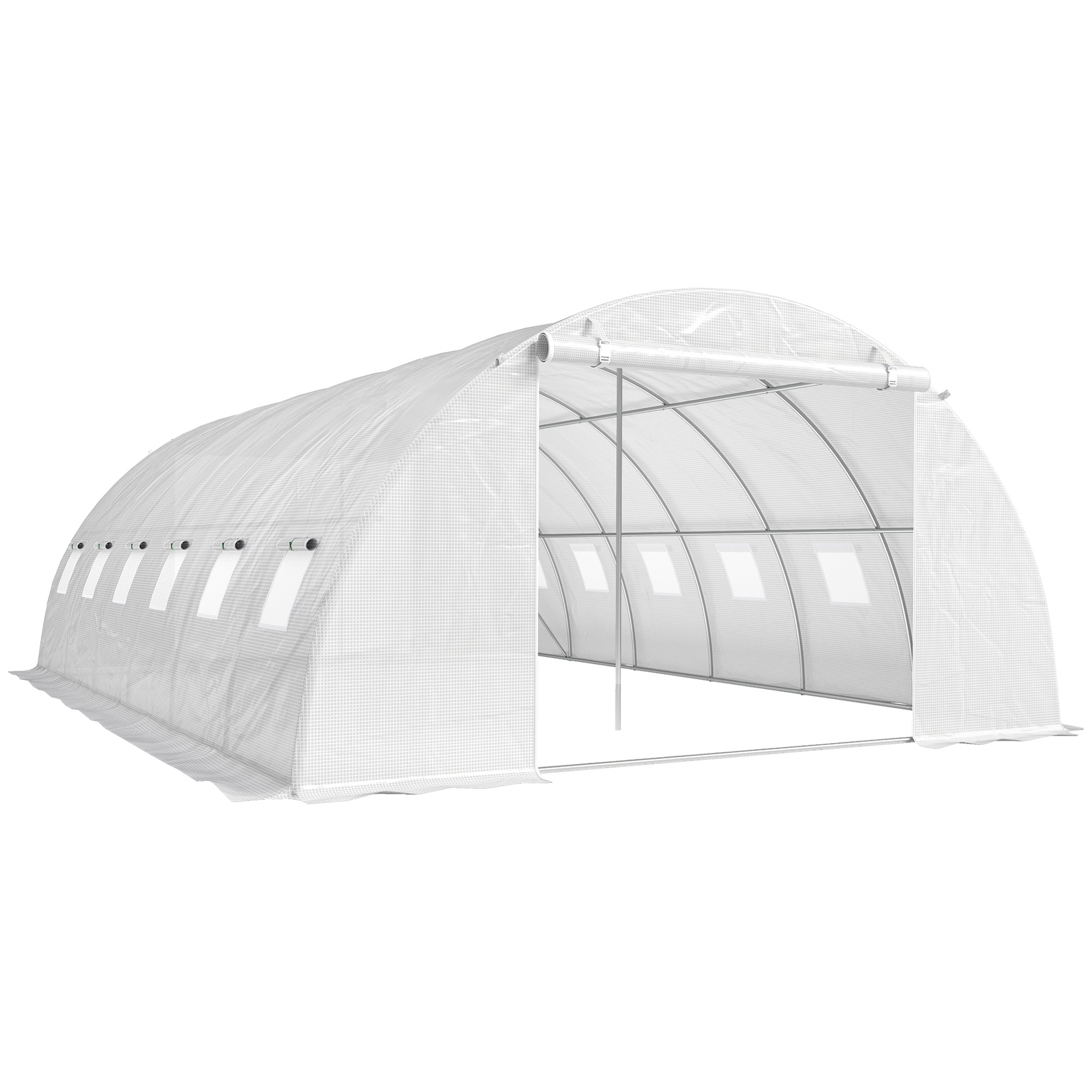 Outsunny Serra a Tunnel con 2 Barre di Supporto 2 Porte Avvolgibili e Finestre con Rete Copertura in PE Anti-UV Bianco Aosom Italy