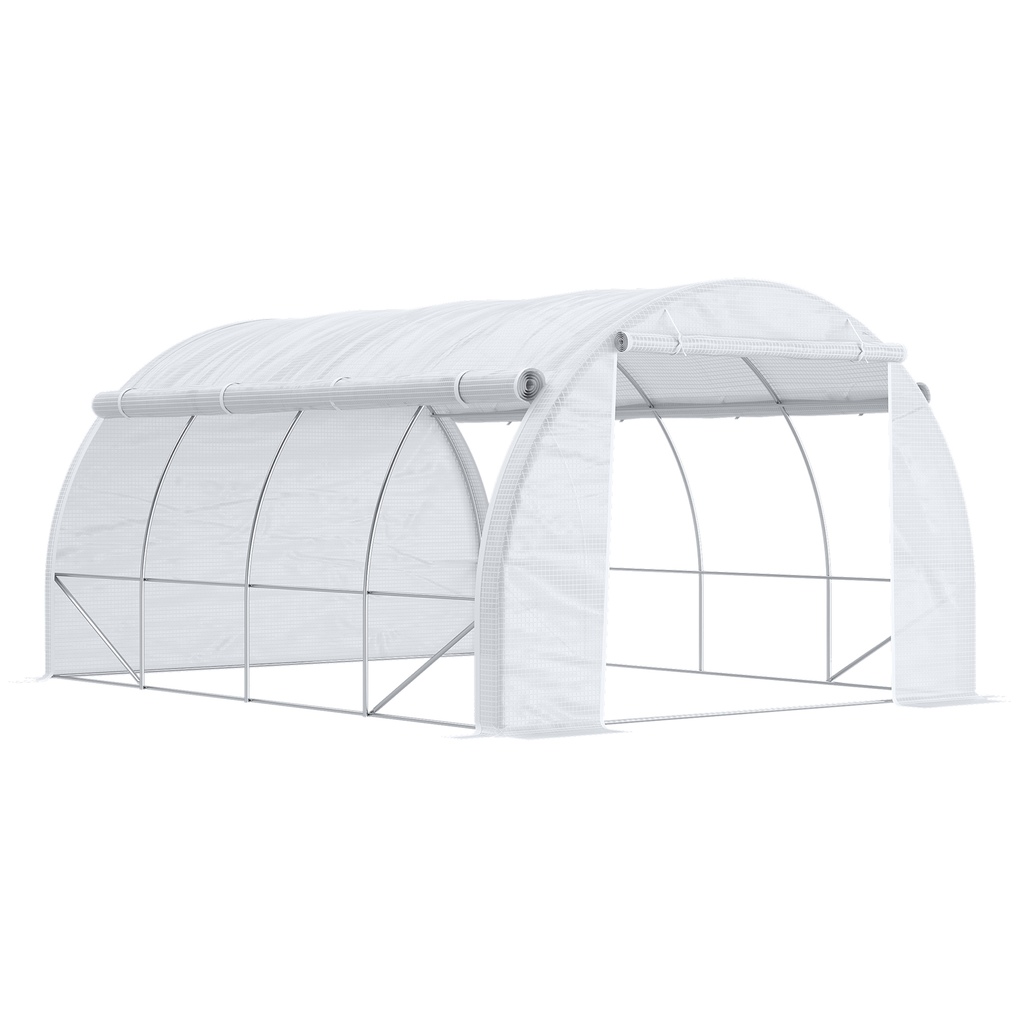 Outsunny Serra a Tunnel con Porta, Pannelli e 8 Finestre Avvolgibili, in Acciaio Zincato e PE, 3.97x3x2 m, Bianco Aosom Italy