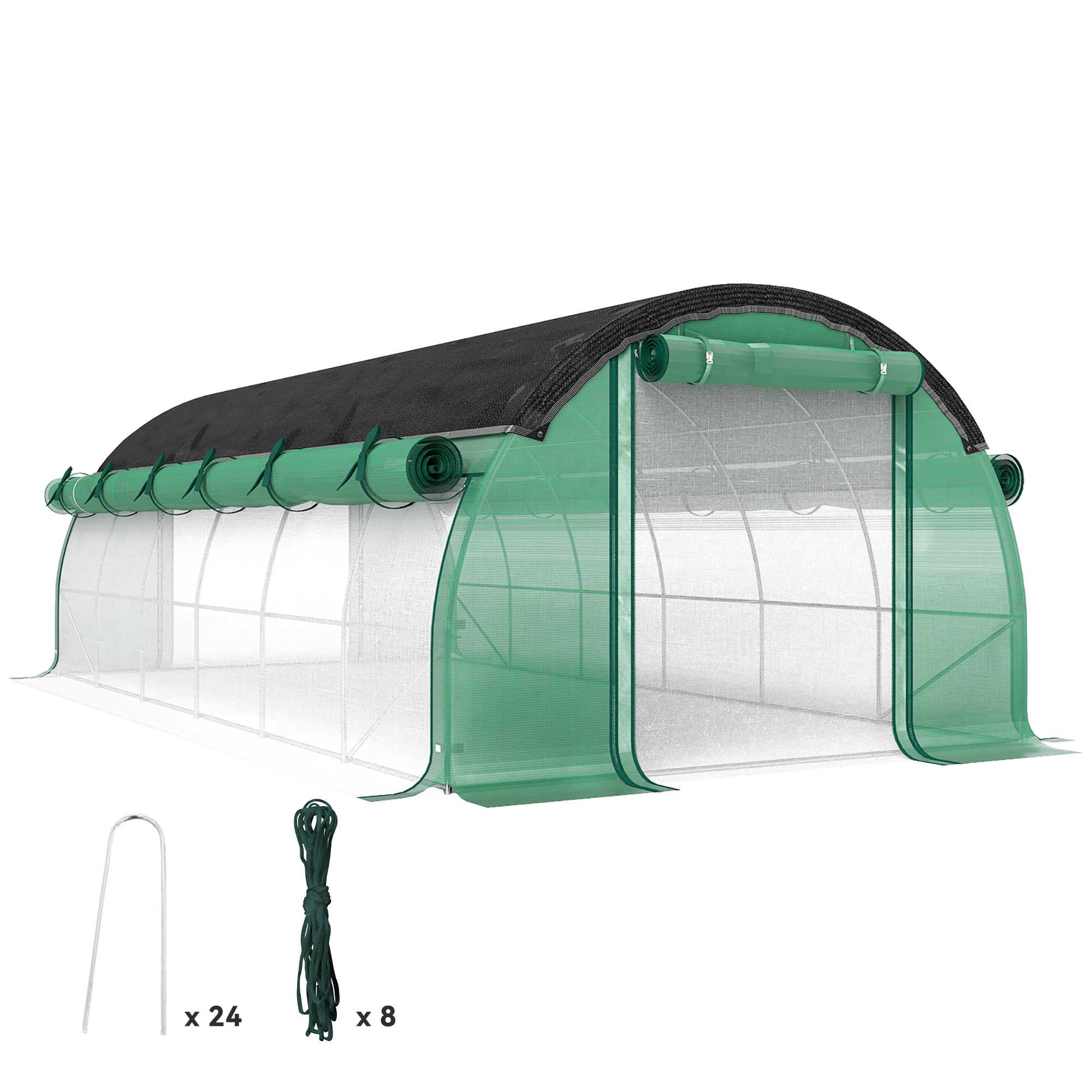 Outsunny Serra a Tunnel con rete parasole e Porta, pareti laterali a rullo, copertura in plastica e telaio in acciaio, 6x3x2 m, Verde Aosom Italy Outsunny Serra a Tunnel con rete parasole e Porta, pareti laterali a rullo, copertura in plastica e telaio in acciaio, 6x3x2 m, Verde Aosom Italy