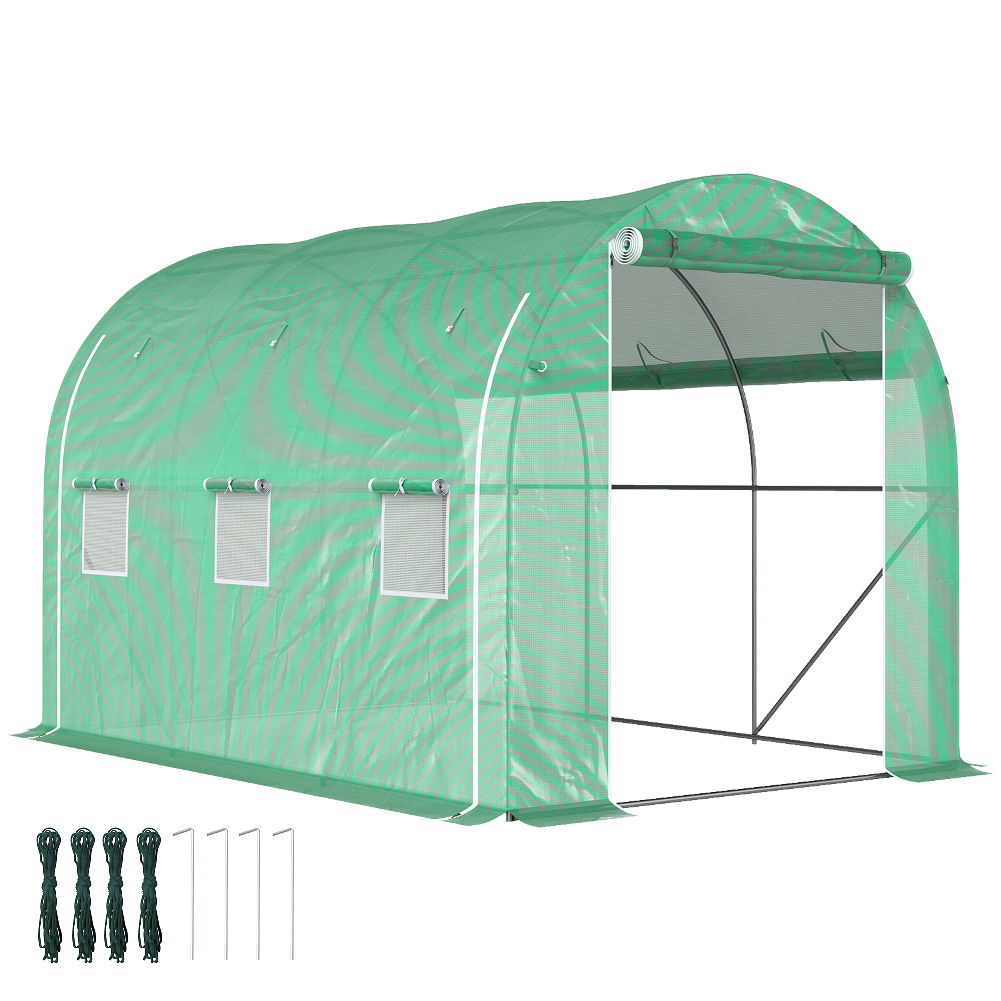 Outsunny Serra a tunnel da giardino 6 m² 3 x 2 m con 1 porta + 2 pareti laterali zippate arrotolabili, 6 finestre, verde Outsunny Serra a tunnel da giardino 6 m² 3 x 2 m con 1 porta + 2 pareti laterali zippate arrotolabili, 6 finestre, verde