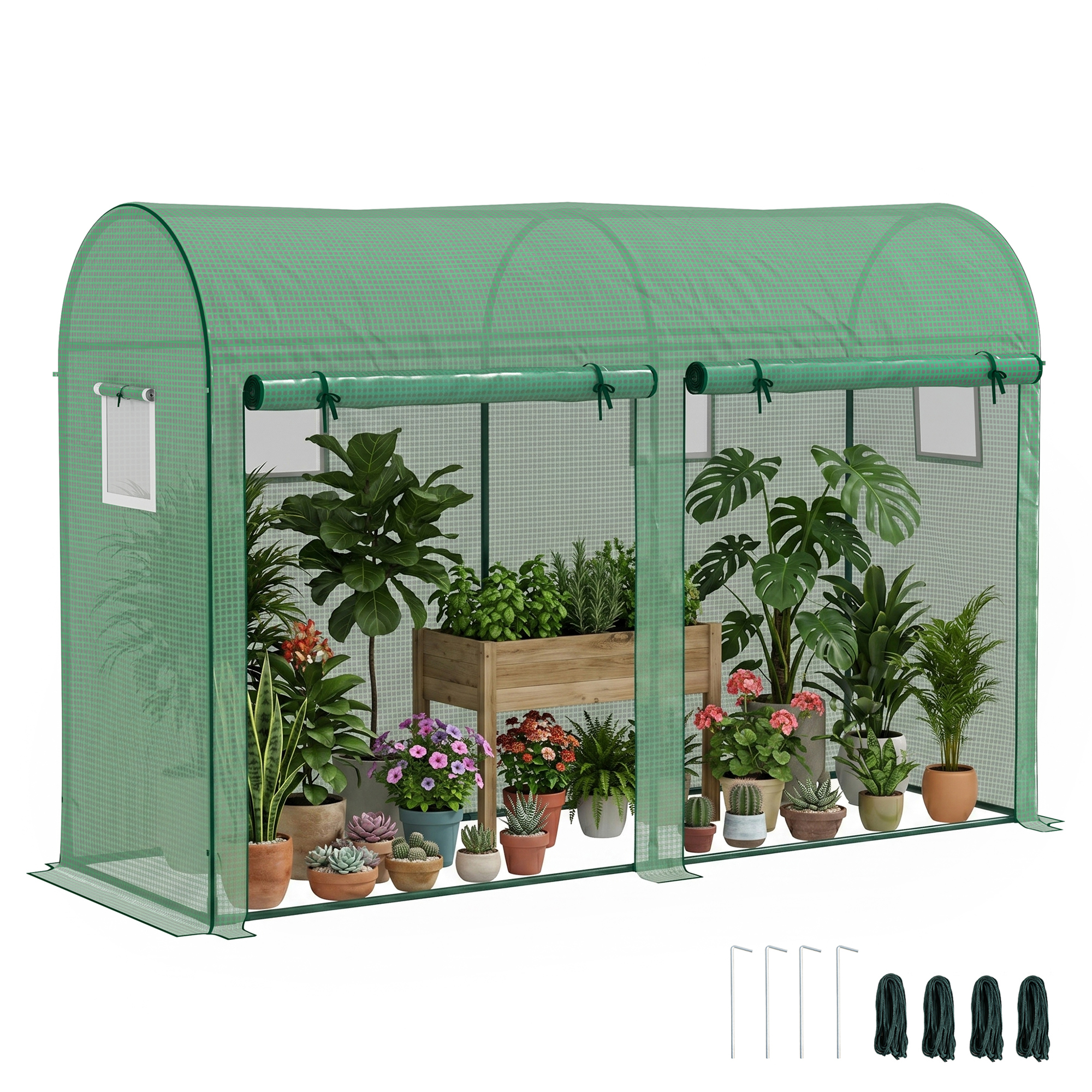 Outsunny Serra a Tunnel da Giardino con 2 Porte Avvolgibili e 4 Finestre, Copertura in PE Struttura in Acciaio, 3x1x2m, Verde Aosom Italy