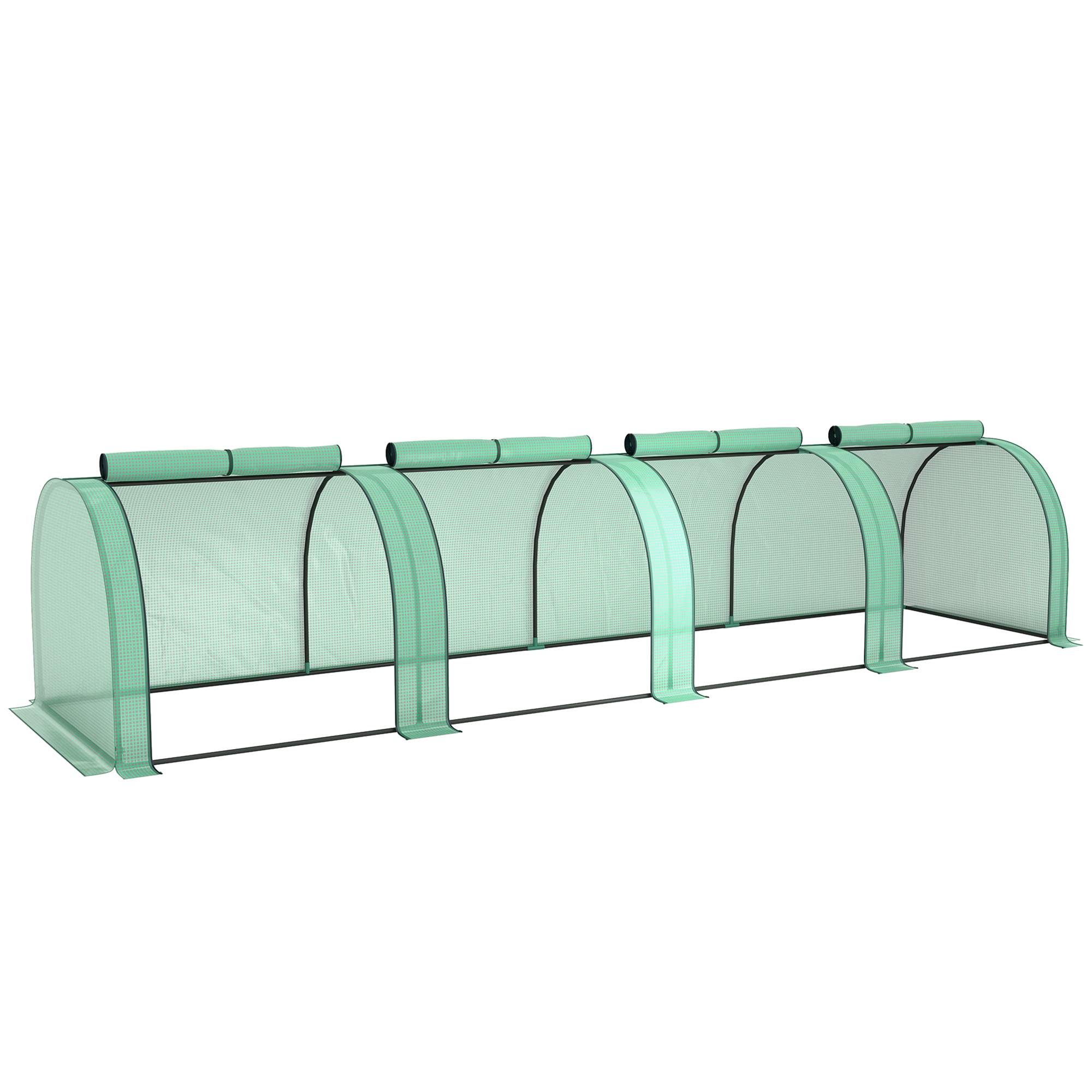 Outsunny Serra a Tunnel da giardino con 4 Porte a cerniera avvolgibile, in Acciaio e Plastica Impermeabile Anti UV, 395x100x80 cm, Verde Aosom Italy