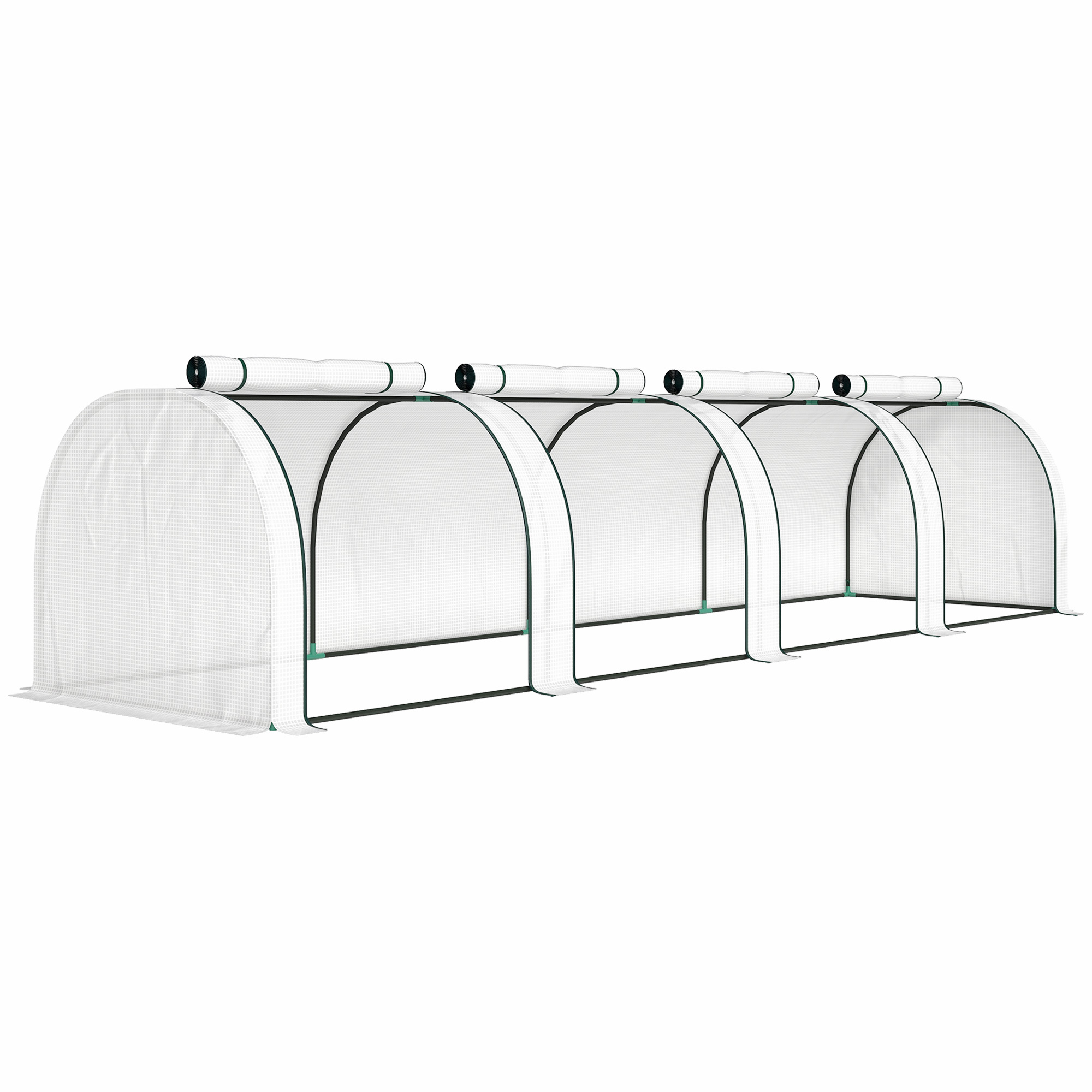 Outsunny Serra a Tunnel in Acciaio e Plastica Impermeabile Anti UV con 4 Porte, 395x100x80 cm, Bianco Aosom Italy